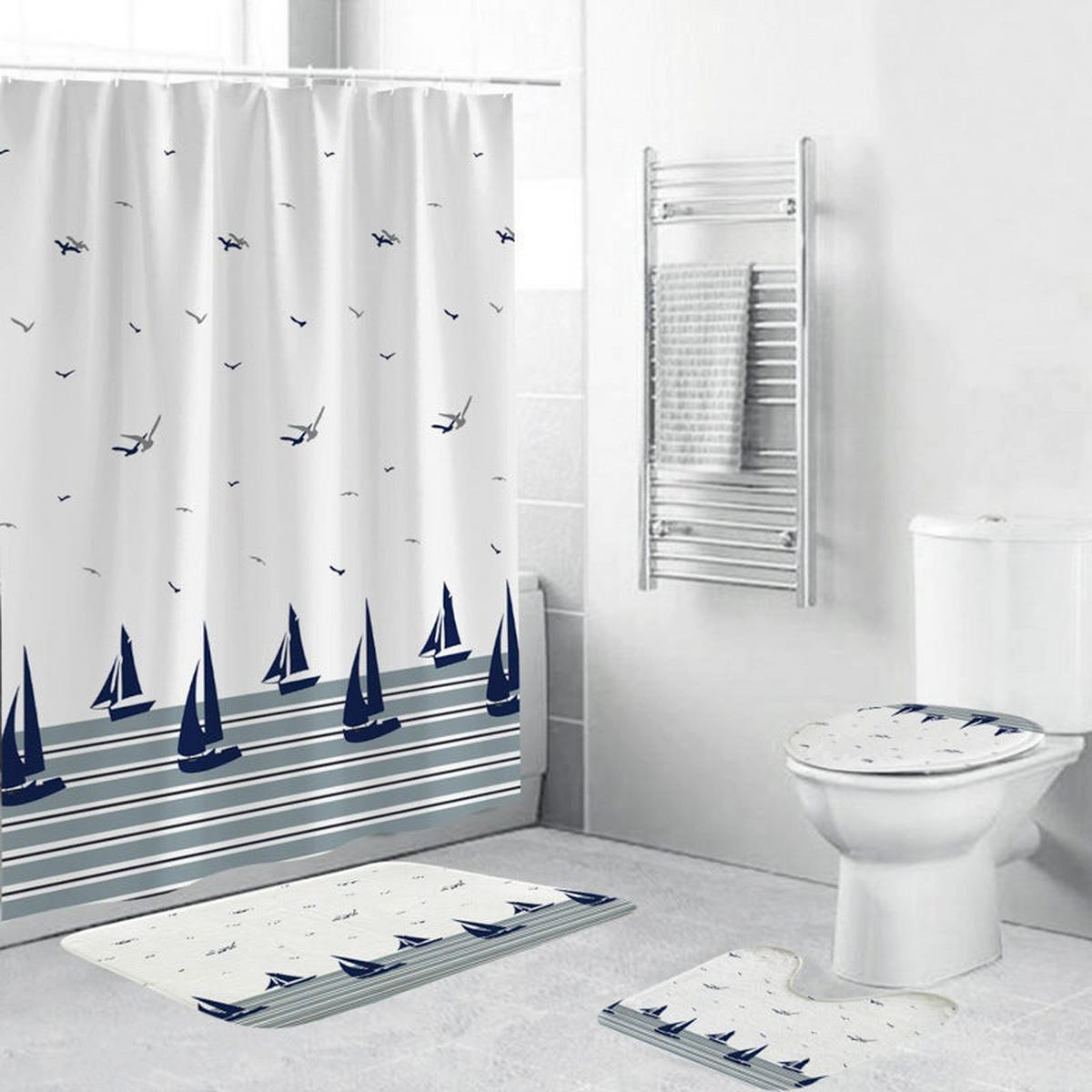 DUSCHVORHANG Ozean Polyester schimmelresistent wasserdicht waschbar für Badewanne Duschkabine - Weiß, Textil (180/200cm) - MCBOSON