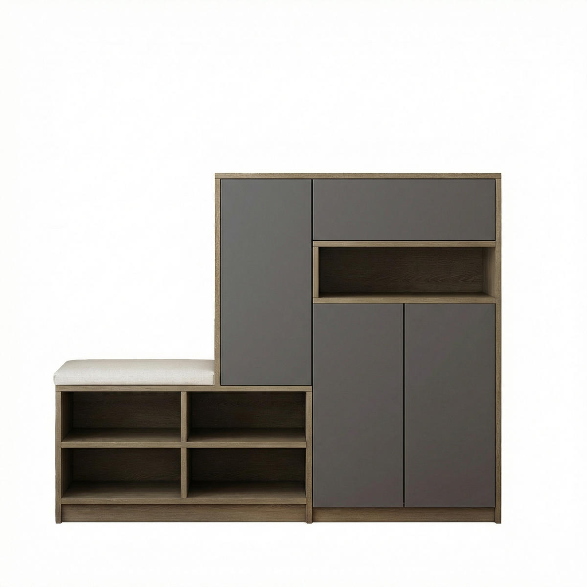 SCHUHSCHRANK in Grau mit Sitzkissen & grifflosen Türen - Grau, Holzwerkstoff (140/110/35cm) - Urban Meuble
