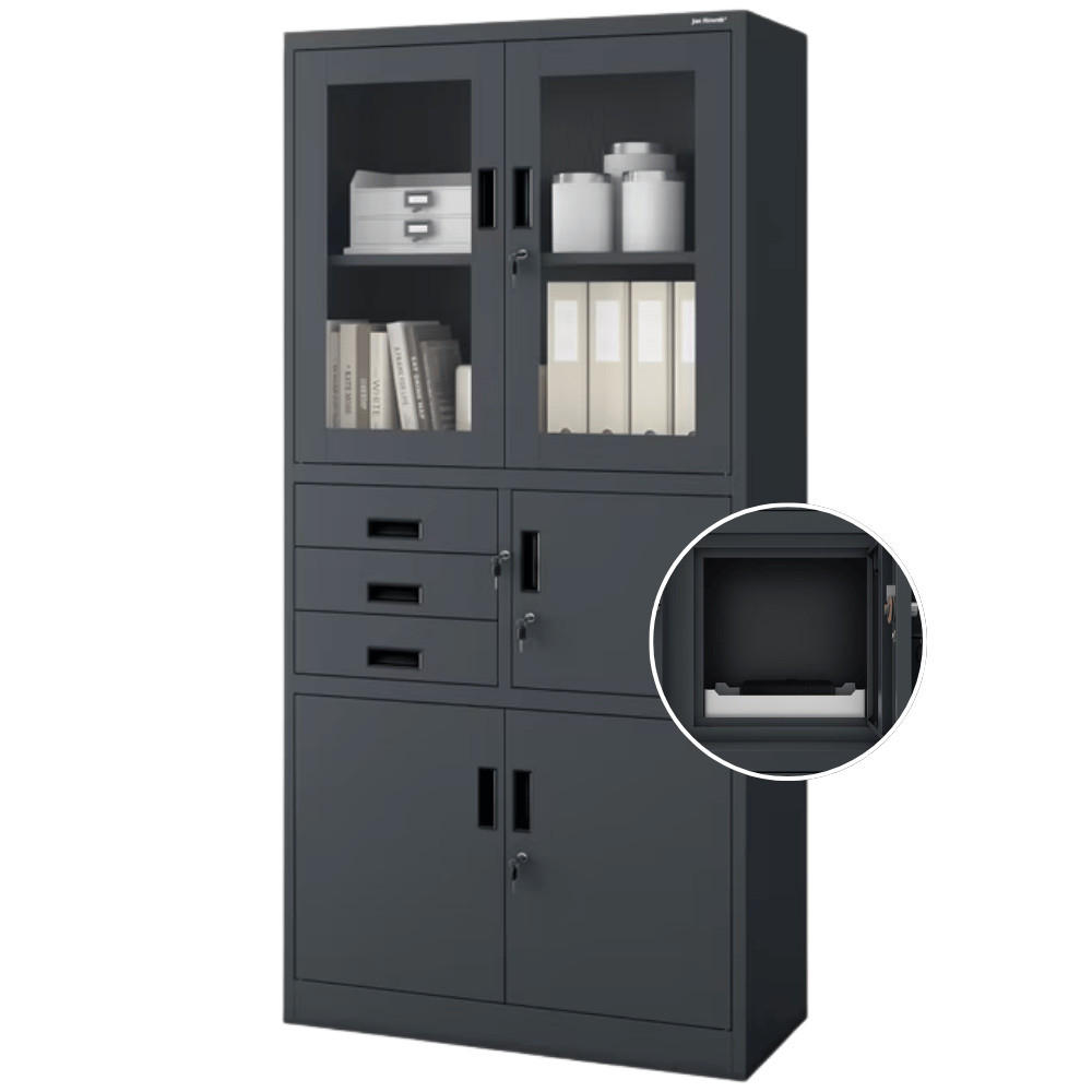 VITRINENSCHRANK abschließbar GEDO mit Tresor 185x90x40cm Anthrazit - Anthrazit, Metall (90/185/40cm) - DELUKE