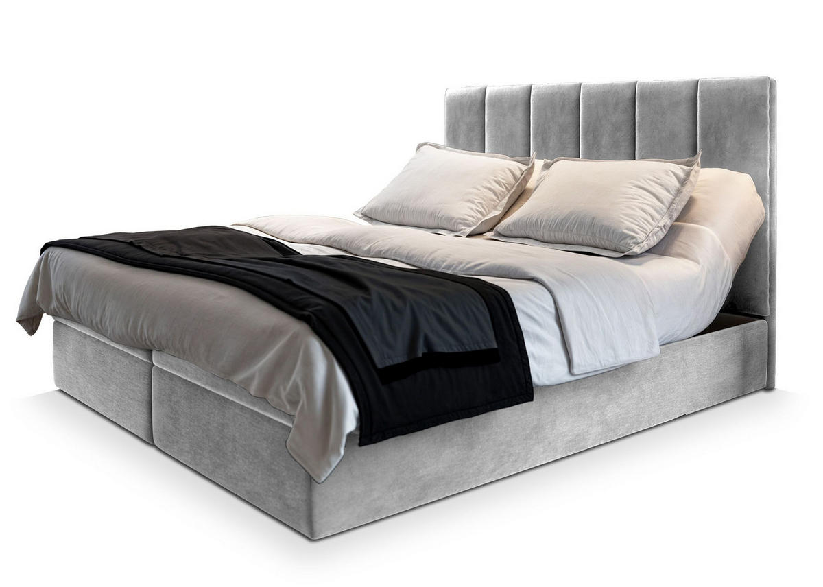 BOXBETT BARINO 180x200 cm mit Matratze und Topper - Hellgrau - Hellgrau, Holz (180/200cm) - MASSENO