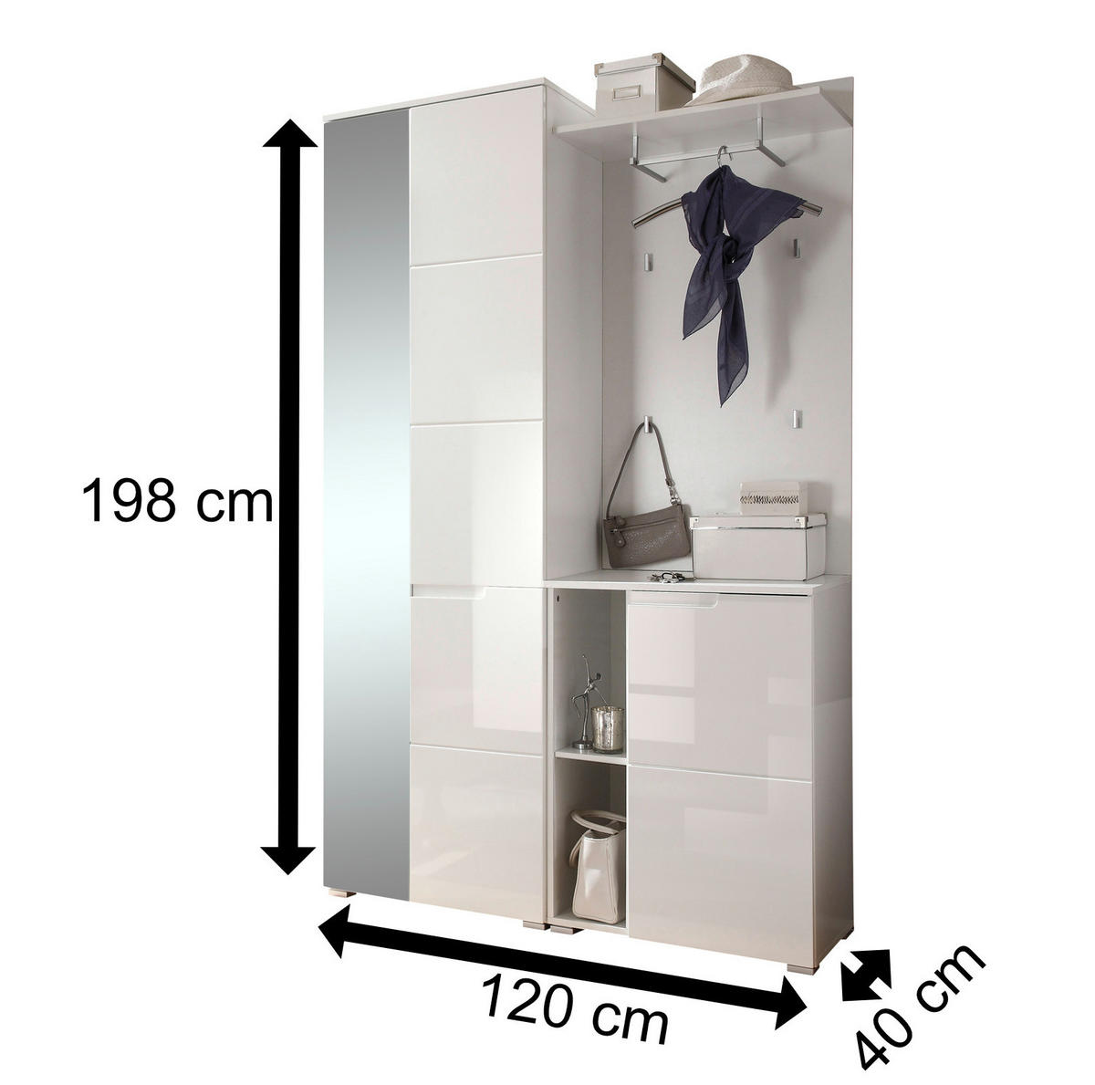 GARDEROBE 5-teilig in 120/198/40 cm - Weiß, Holz (120/198/40cm) - moebel dich auf