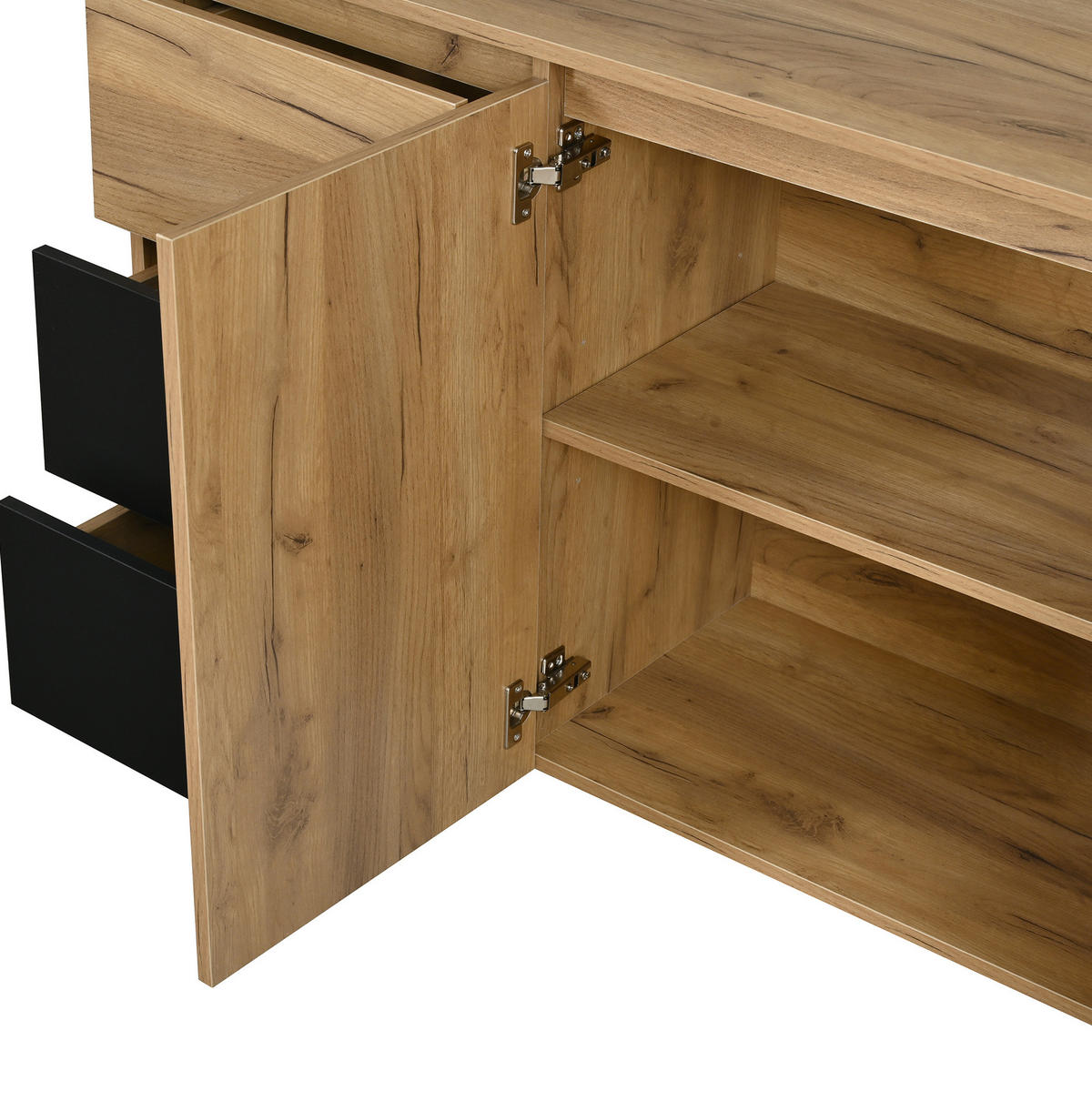SIDEBOARD in Naturfarben und Schwarz Küchenschrank mit 2 Türen und 3 Schubladen für Esszimmer, B120/T40/H76cm - Schwarz/Naturfarben, Holzwerkstoff/Metall (120/40/76cm) - STILVORA
