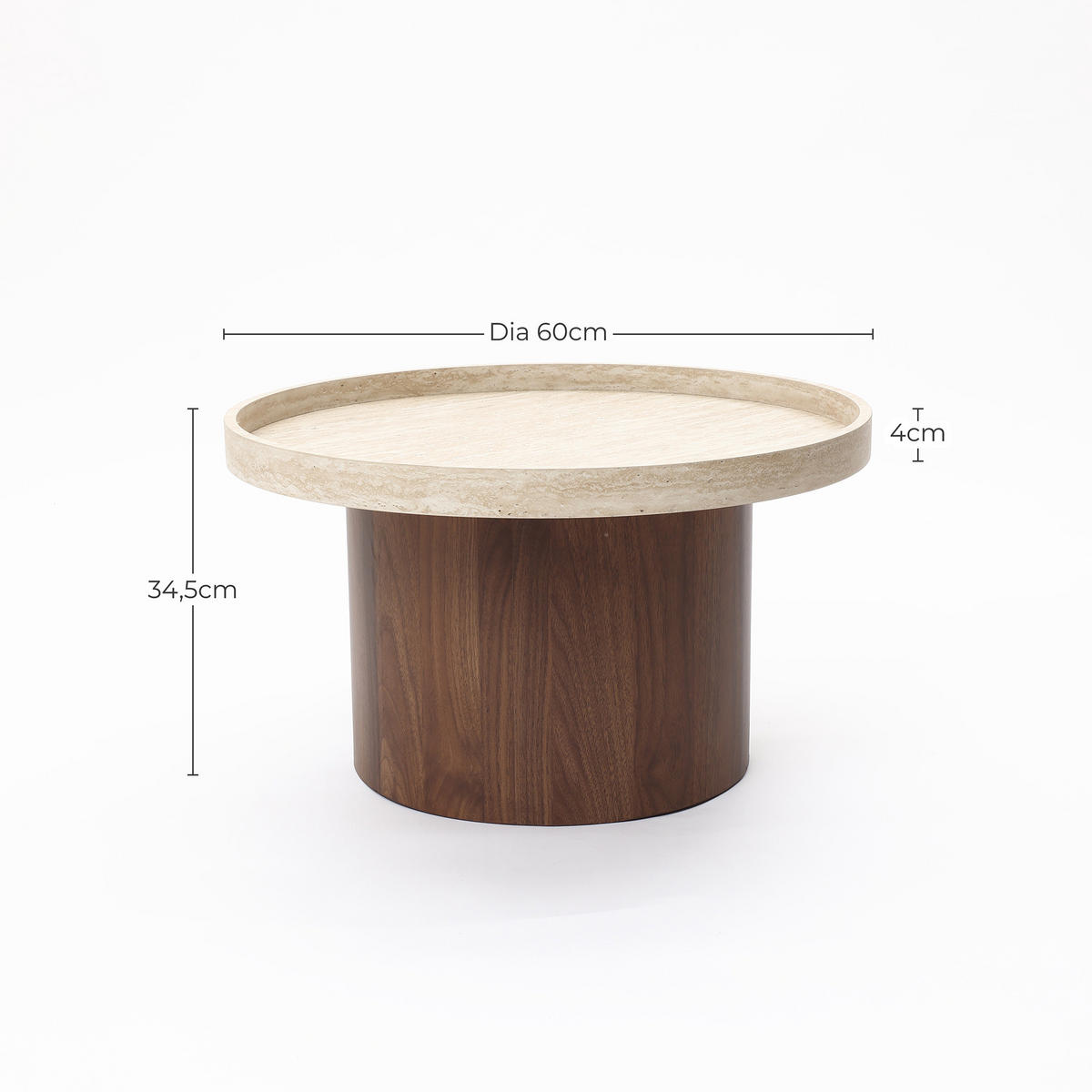 RUNDER Couchtisch mit Tablettplatte und braunem Gestell,Holzoptik | Ø60 x H34 cm - Braun, Holzwerkstoff (60/60/34cm) - Hometopia