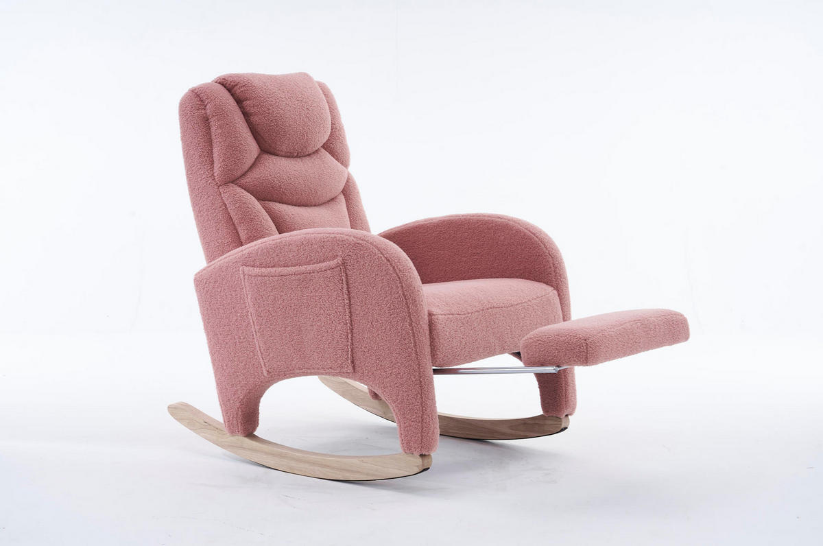 SCHAUKELSTUHL 66/125/101 cm in Rosa mit Teddybezug und klappbarem Fußhocker - Rosa, Textil (125/101/66cm) - Flora Grace
