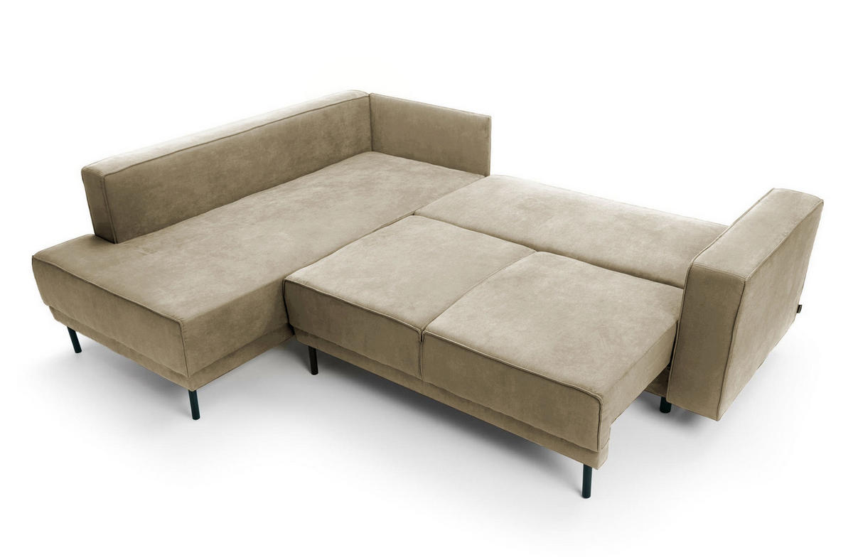 ECKSOFA Rodario Beige Velours - Beige/Schwarz, Textil/Metall (247/187cm) - Selsey