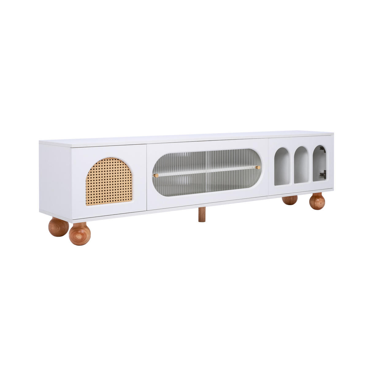 TV-ELEMENT mit Glasschiebetür 170 x 47 x 37 cm Weiß Holzoptik - Weiß, Holzwerkstoff (37/47/170cm) - Beauniv
