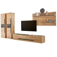 WOHNWAND Evoke Eiche, grau, Wohnkombination Set 4-teilig mit XL-TV-Schrank 400 cm - Eichefarben/Grau, Glas/Holz (400/197/45cm) - Furn.Design
