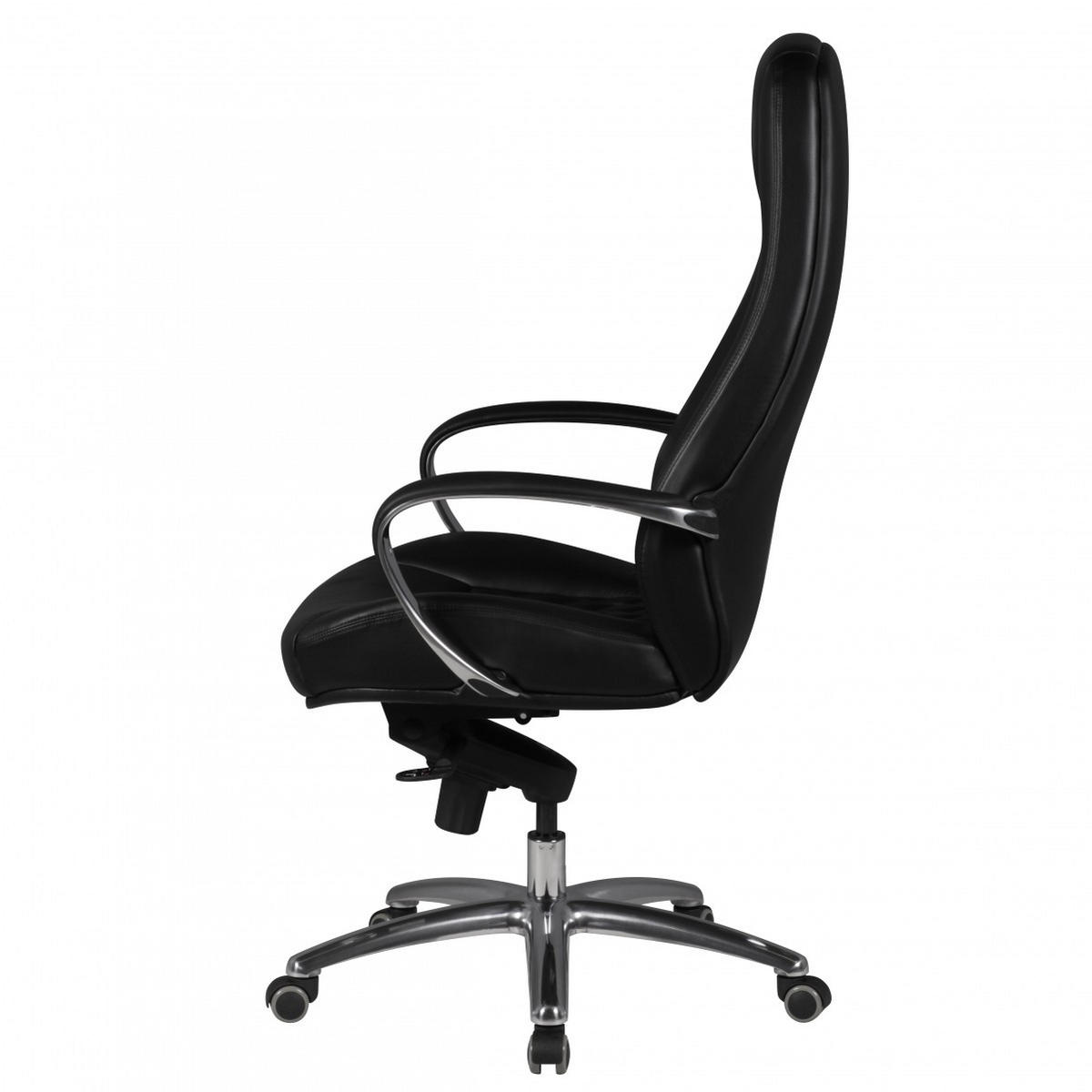 CHEFSESSEL Echtleder mit Aluminiumfußkreuz und ergonomischer Sitzform MADRID, Schwarz 70x68x130 cm - Silberfarben/Schwarz, Leder/Metall (70/130/68cm) - KADIMA DESIGN
