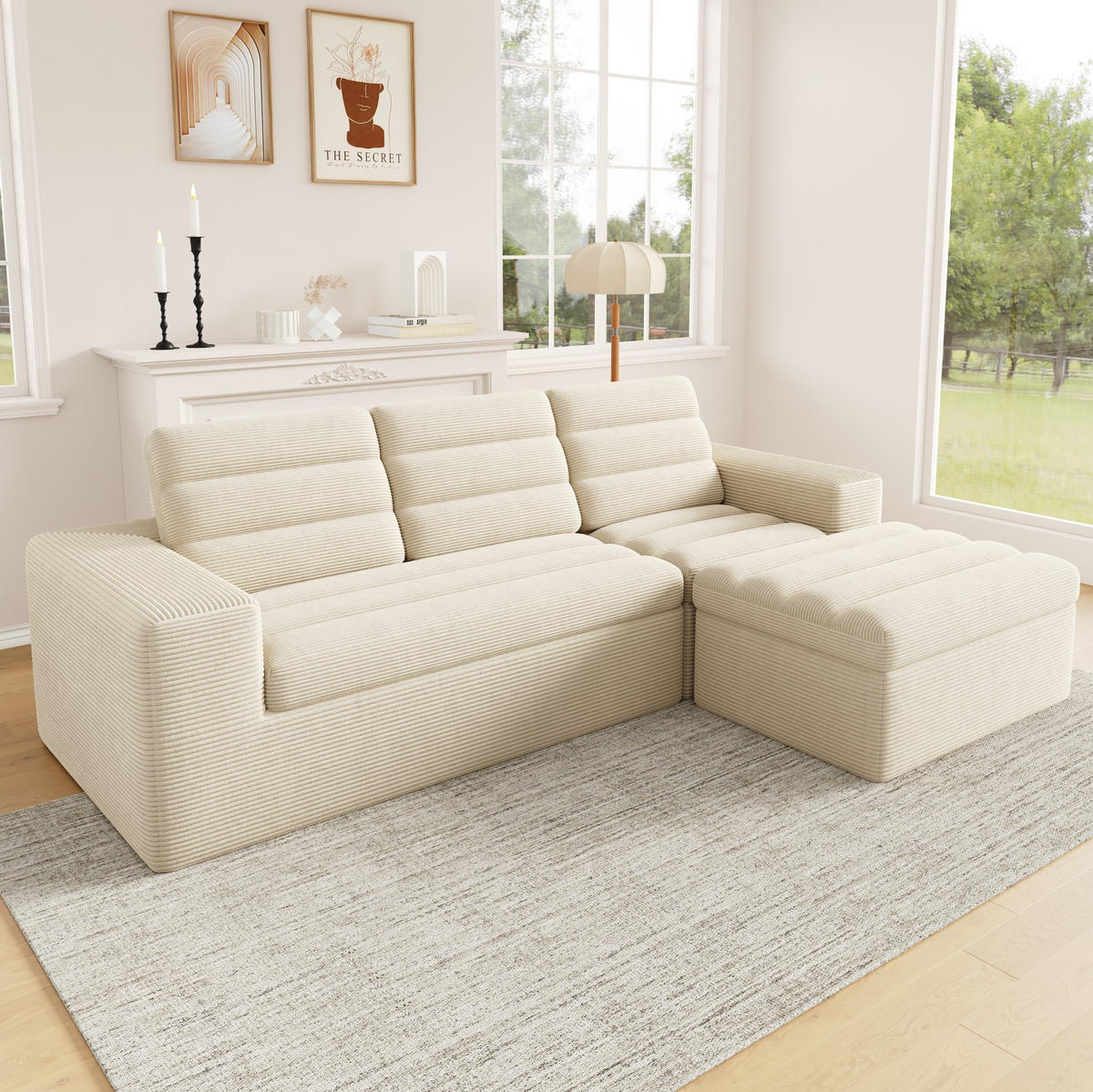 ECKSOFA 253/161/89 cm beige aus Cord mit modularer Form - Beige, Textil (161/253cm) - OKWISH