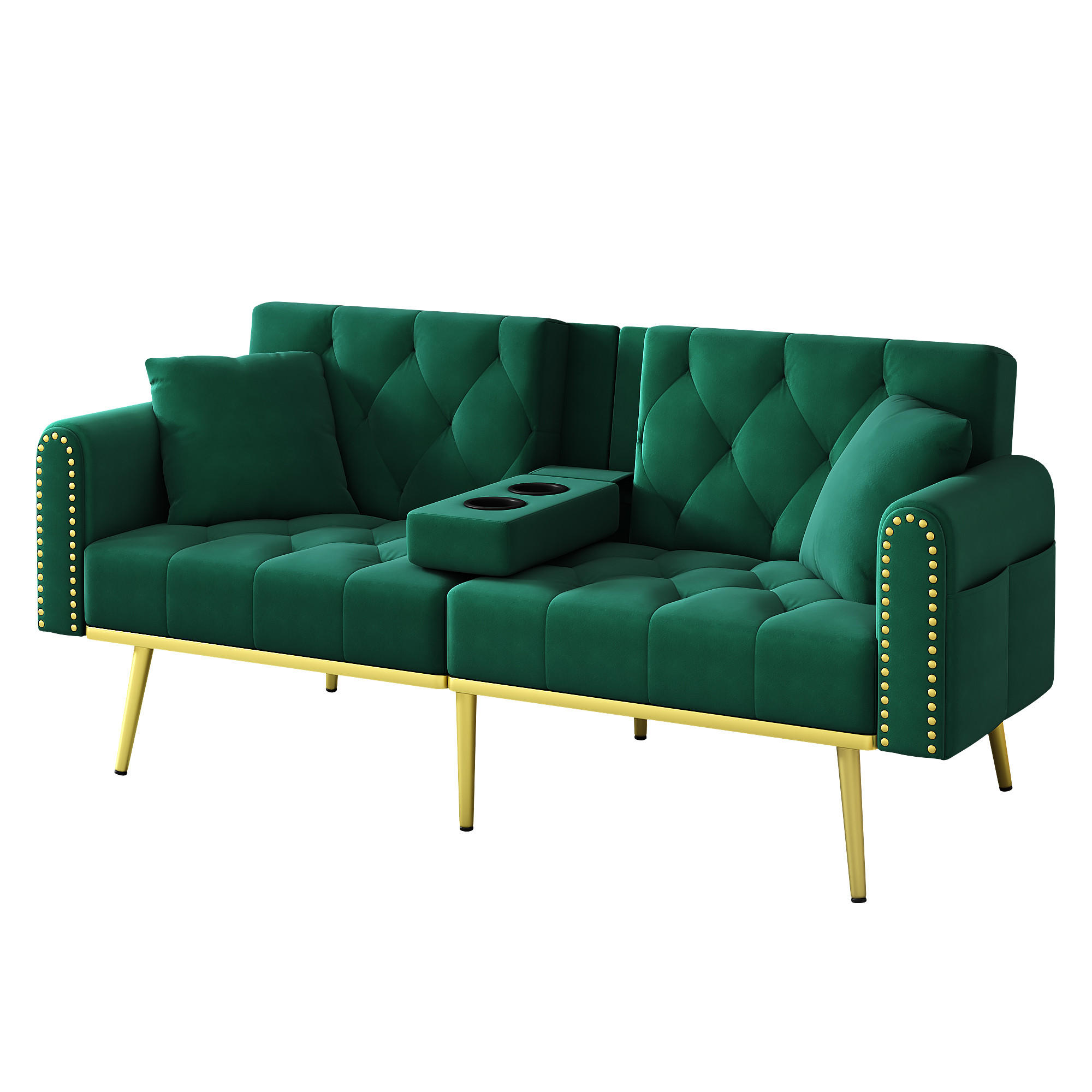 SCHLAFSOFA Samt mit verstellbarer Rückenlehne und Getränkehalter Grün 175/80/73,5 cm - Grün, Textil (73.5/175/80cm) - Redom