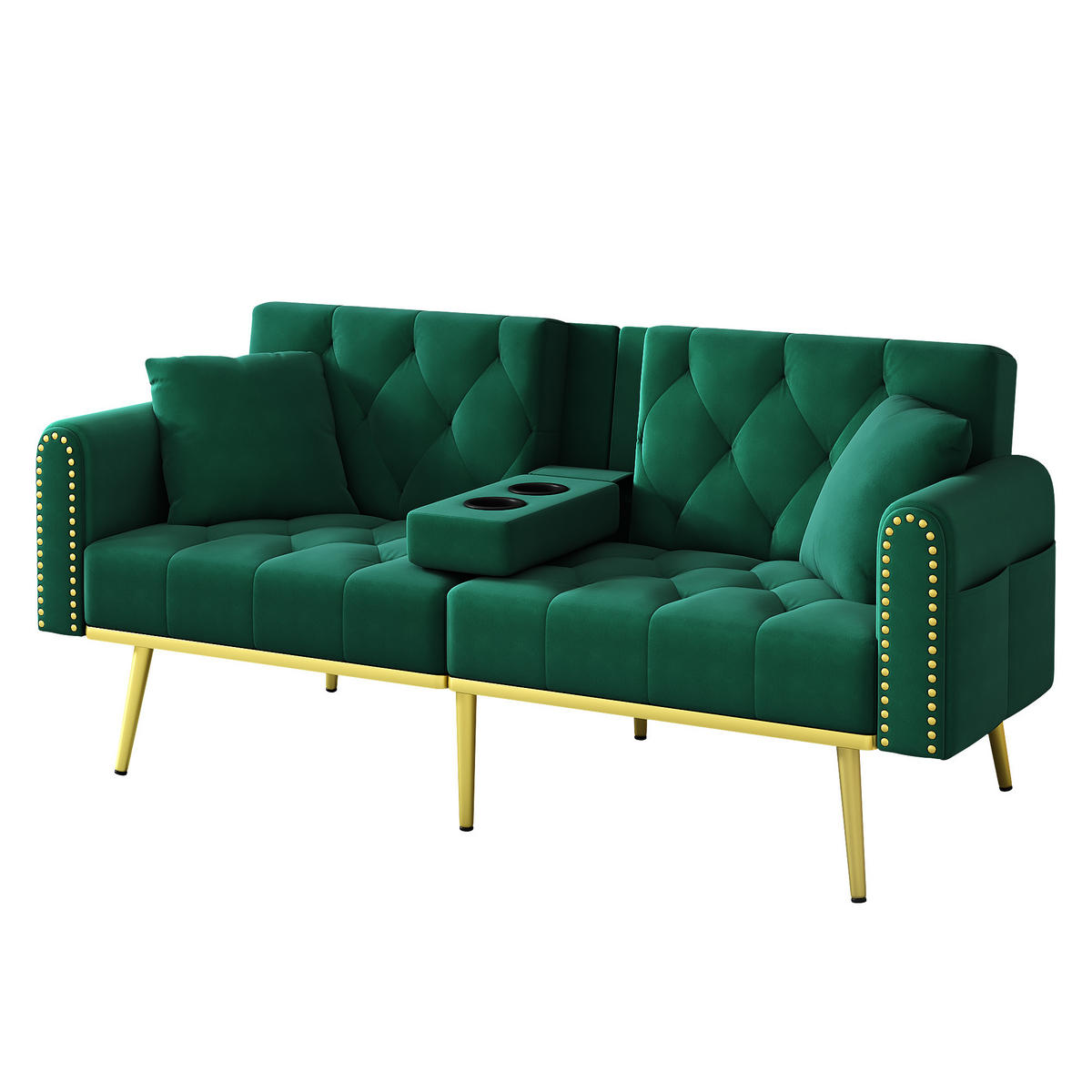 SCHLAFSOFA Samt mit verstellbarer Rückenlehne und Getränkehalter Grün 175/80/73,5 cm - Grün, Textil (73.5/175/80cm) - Redom