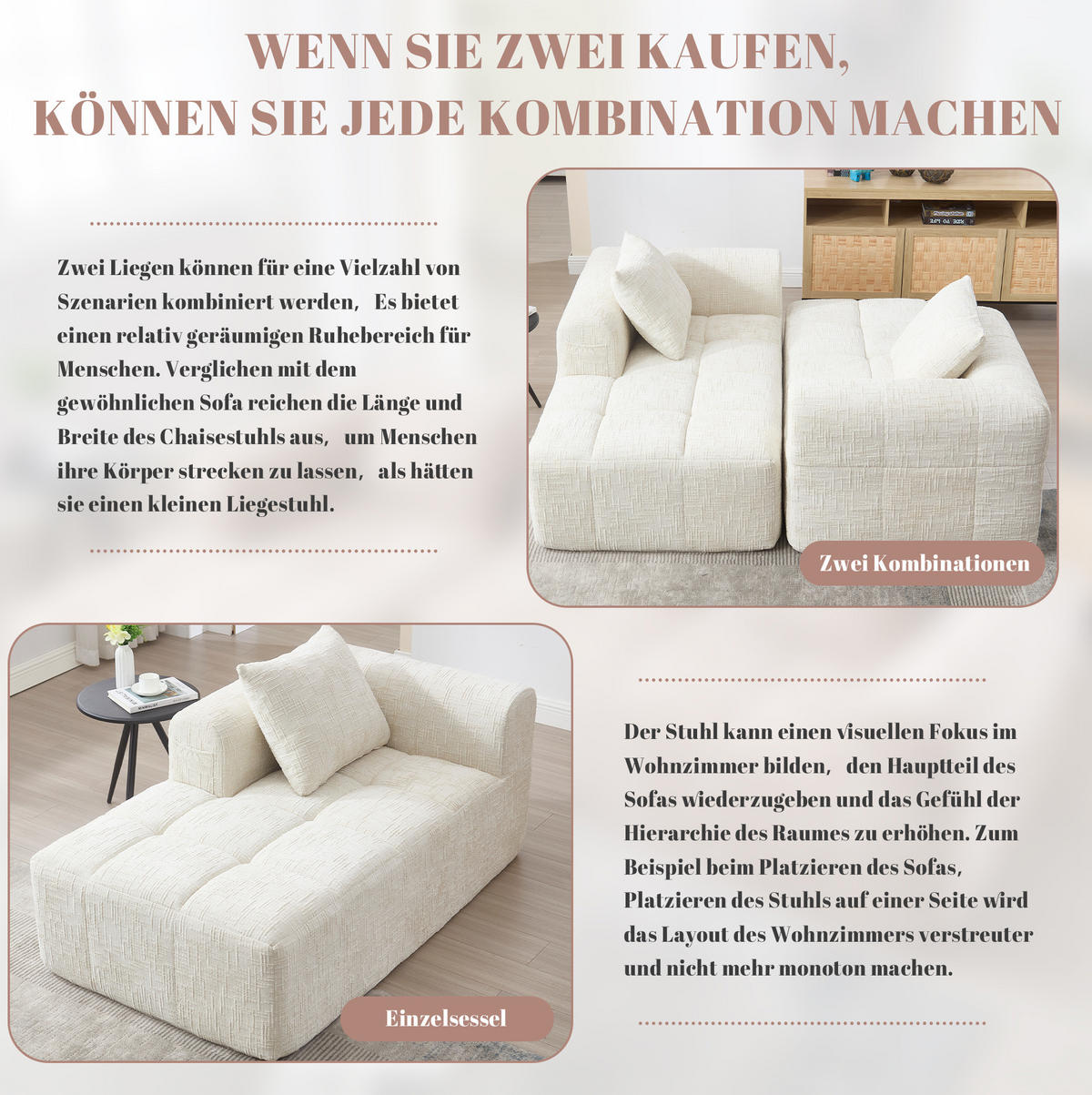 POHOVKA z chenille, 158/90/60 cm béžová, s leňoškou a bočnými vreckami - béžová, textil (60/158/90cm) - BEAOK