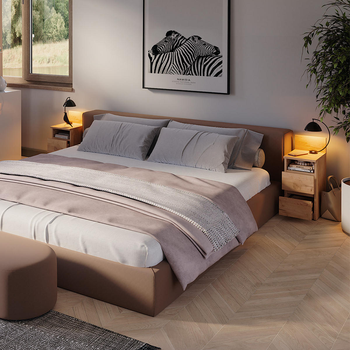 NACHTTISCH Monty Goldkraft Eiche 25 x 59.1 cm mit 2 Schubladen - Eiche Wotan, Holzwerkstoff (25/59.1/32.3cm) - Vicco