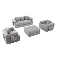 SOFA 200/190/67 cm in Hellgrau aus Cord mit Hocker und Kissen - Hellgrau, Textil (190/67/200cm) - Flora Grace