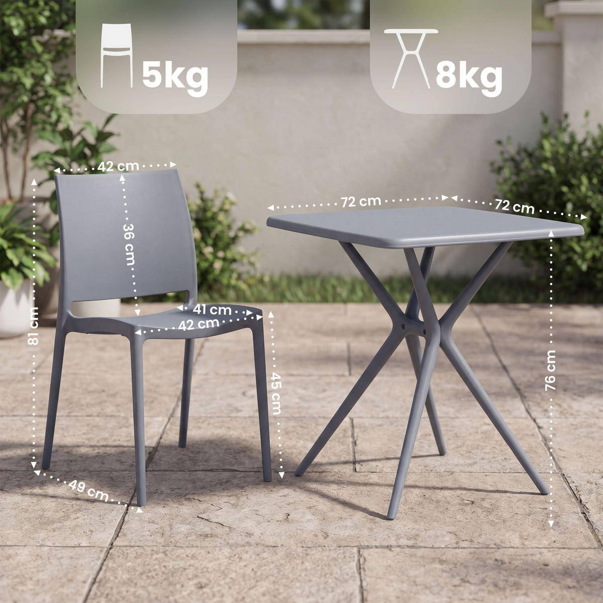 GARTENMÖBEL-SET Greta 2 Stühle 156x72x81cm Kunststoff Grau Balkonset - Grau, Kunststoff - DELUKE