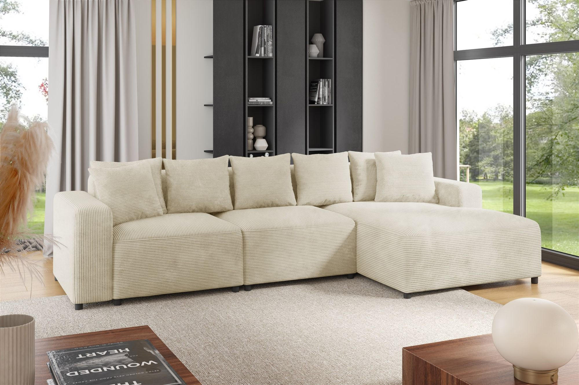 ECKSOFA Megan In Poso - Creme, Holzwerkstoff/Textil (331/165cm) - Fun Möbel