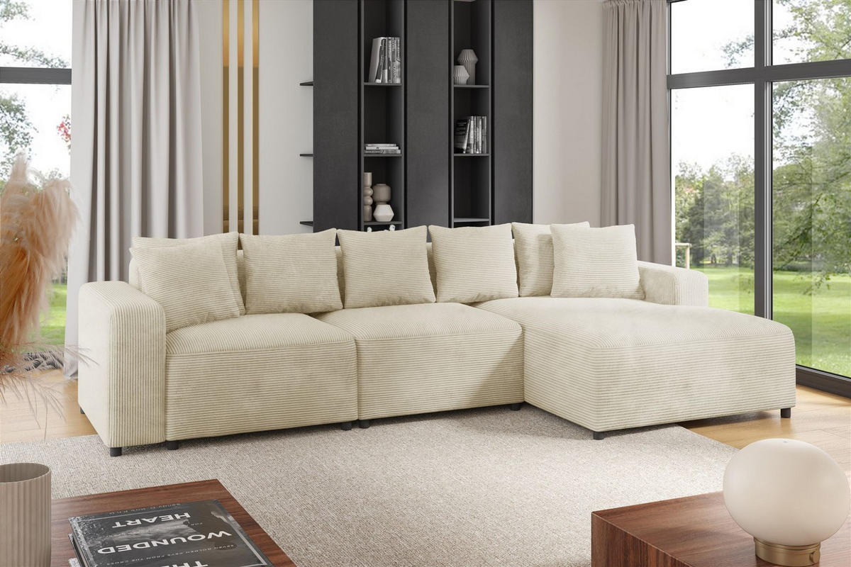 ECKSOFA Megan In Poso - Creme, Holzwerkstoff/Textil (331/165cm) - Fun Möbel