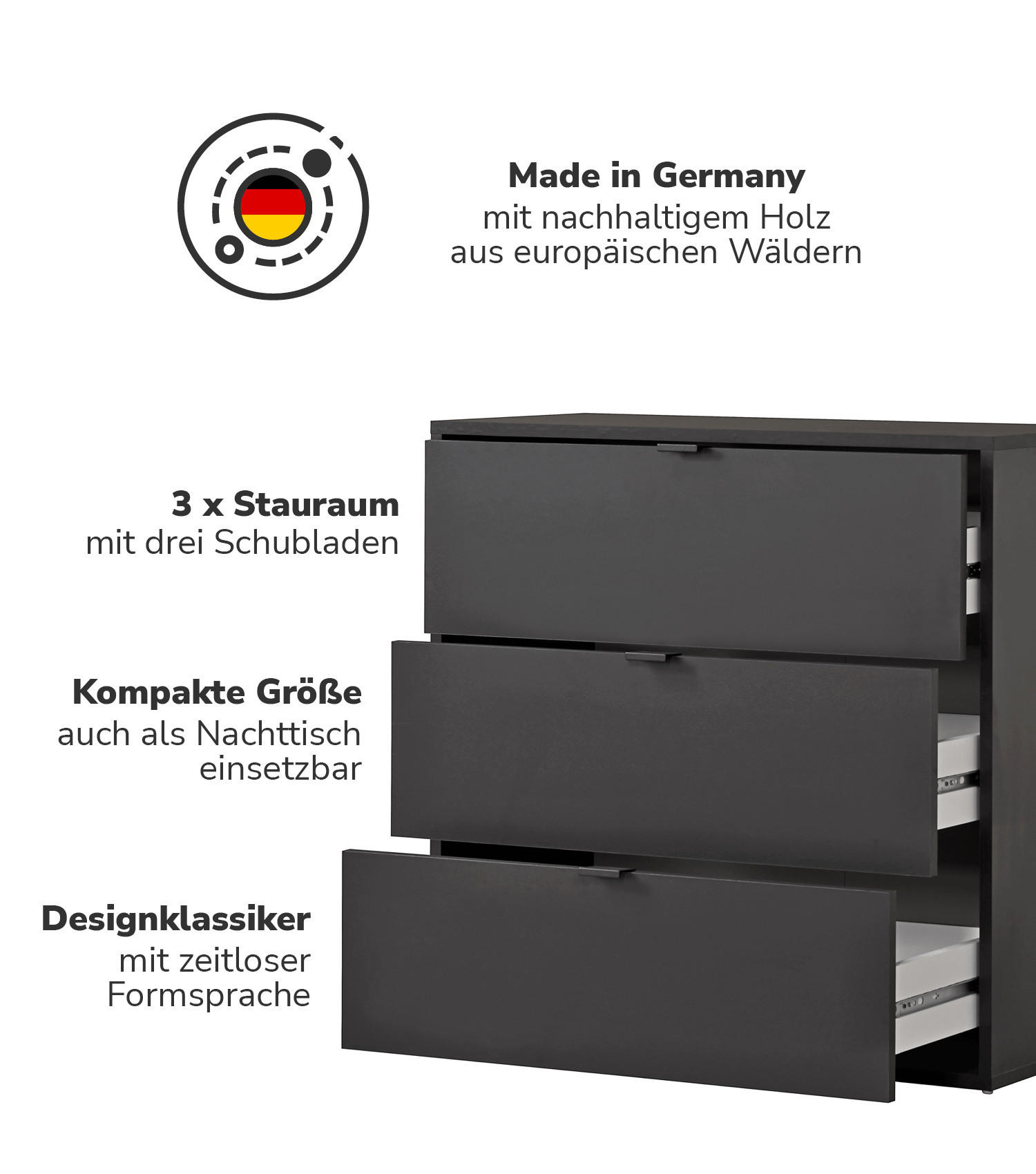 KOMMODE Die Stilvolle - Anthrazit, Holzwerkstoff (80/73/40cm) - Mokebo