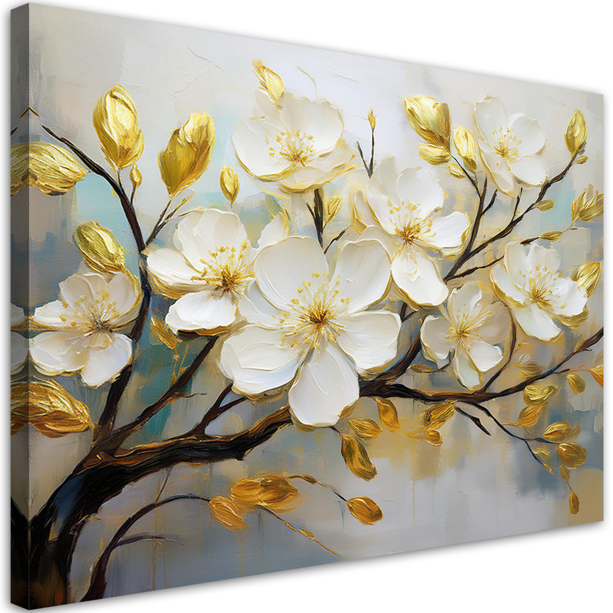 WANDBILD magnolienblüten zweig natur - Weiß, Textil (60/40cm) - Feeby