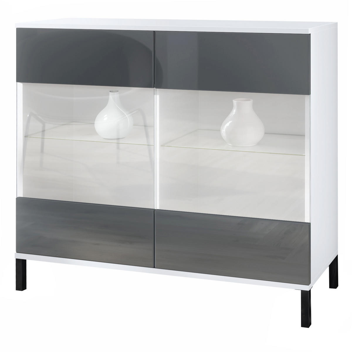 KOMMODE Bari Grau Hochglanz - Grau, Holzwerkstoff (92.5/83.5/35cm) - Vladon