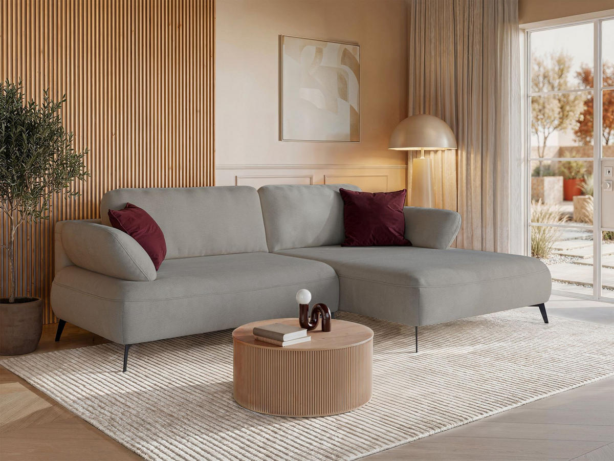 ECKSOFA Avolla Graubeige rechts - Taupe/Schwarz, Textil/Metall (186/284cm) - Selsey