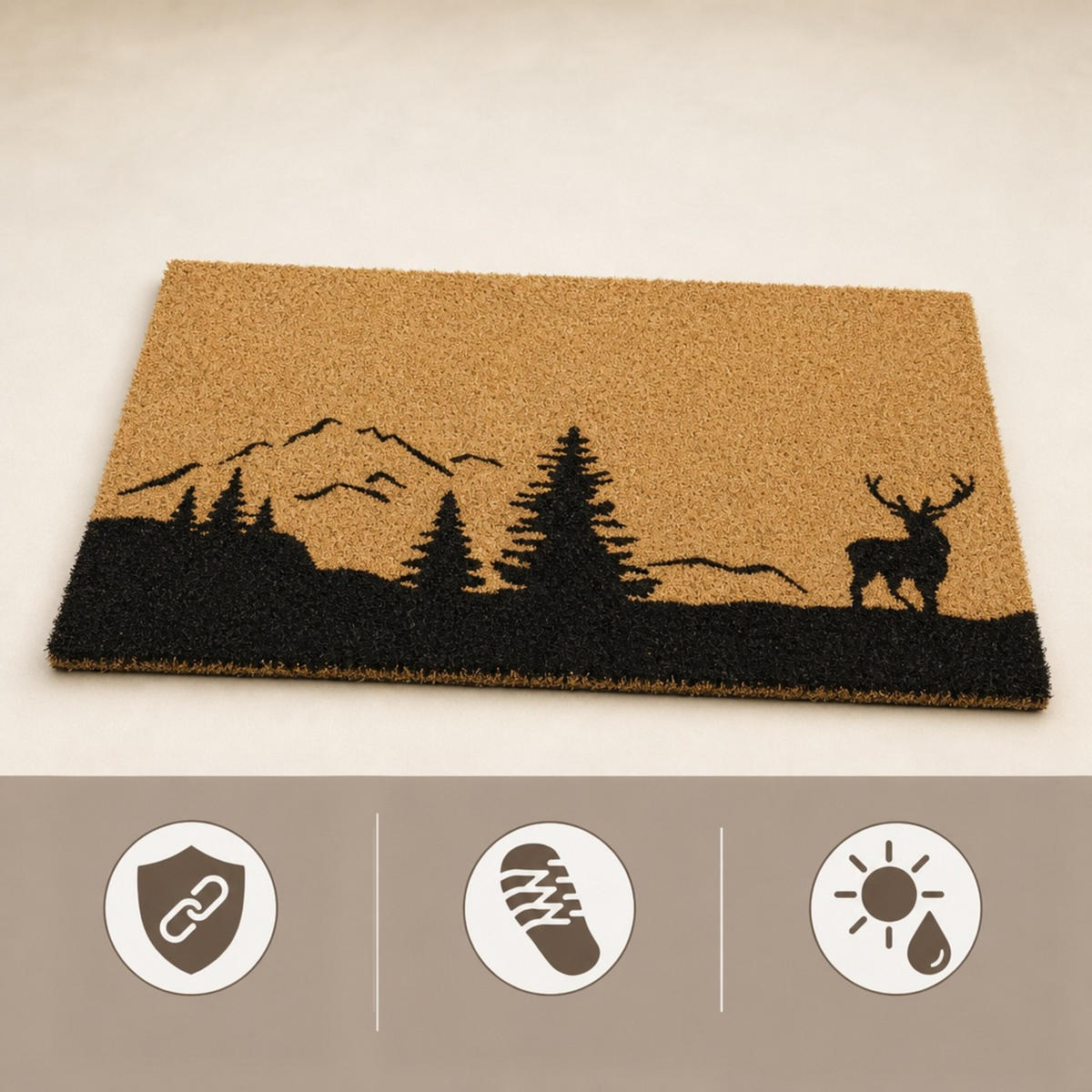 ROHOŽKA Přírodní Černá kokos protiskluzová 60x40 cm - světle hnědá, textil/plast (60/40cm) - Relaxdays