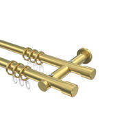 GARDINENSTANGEN-SET Platon Santo 240 cm (geteilt in 2 x 120 cm), 2-läufig, 20 mm Ø Messing-Optik - Messingfarben, Metall (240cm) - INTERDECO