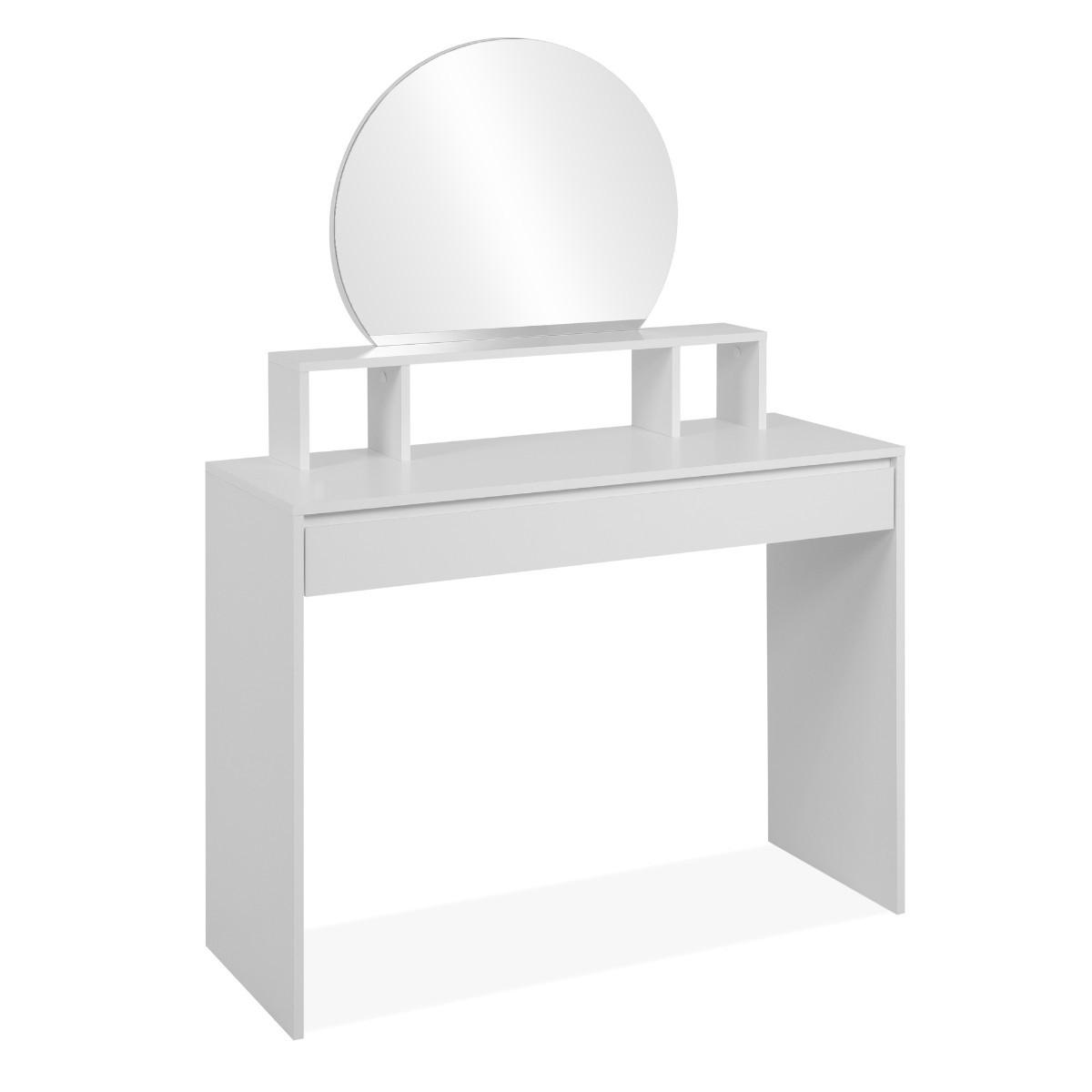 FRISIERTISCH mit 1 abgerundetem Spiegel 3 oberen Fächern und 1 großer Schublade 100/40/140 cm - Weiß, Holzwerkstoff (40/140/100cm) - Calicosy