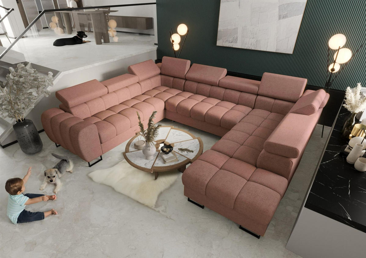 WOHNLANDSCHAFT Bastien Xl - Rosa, Holzwerkstoff/Textil (350/95/265cm) - Fun Möbel