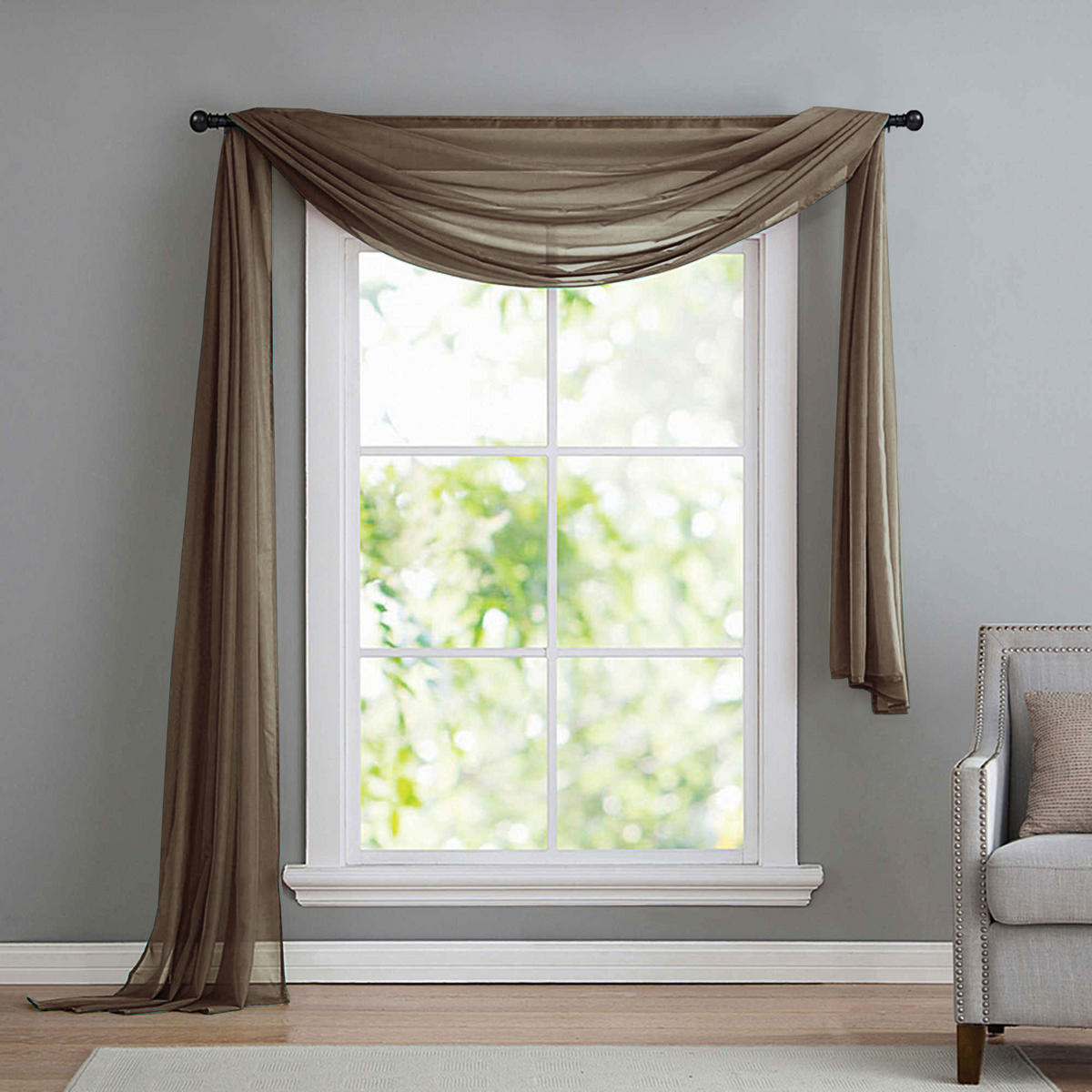 QUERBEHANG 1ER SET HxB 140x600 Nougat - Graubraun, Textil (140/600cm) - Gardinenbox