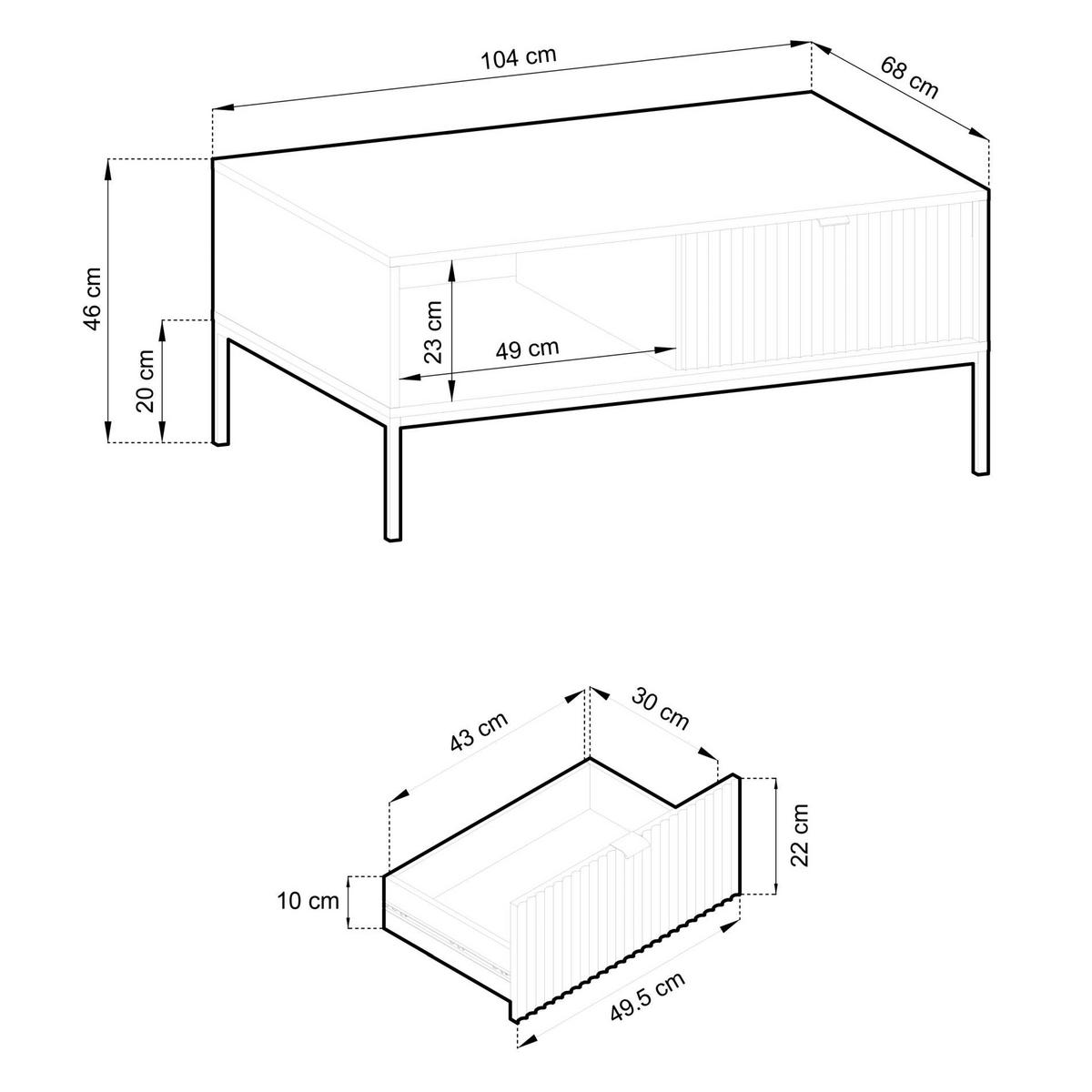 KONFERENČNÍ stolek Vellore Dekor dub s černou podnoží 104 x 68 cm - černá/béžová, kov/kompozitní dřevo (68/104/46cm) - Selsey