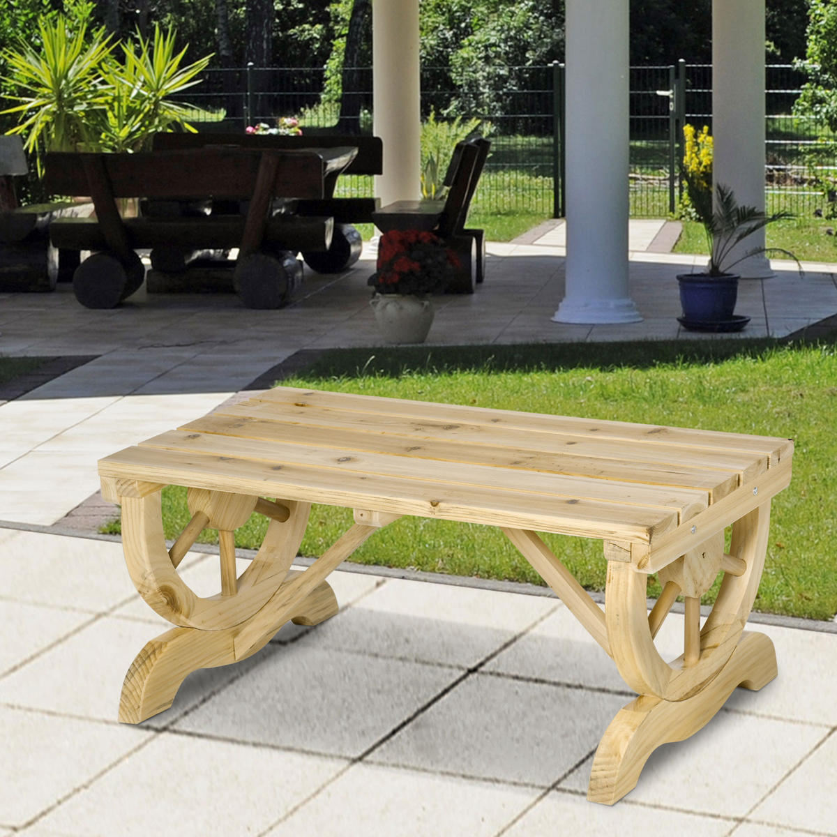 GARTENBANK DE-08322 mit Wagenrad-Beinen Natur - Naturfarben, Holz (98/39.5/50cm) - ComfortXL