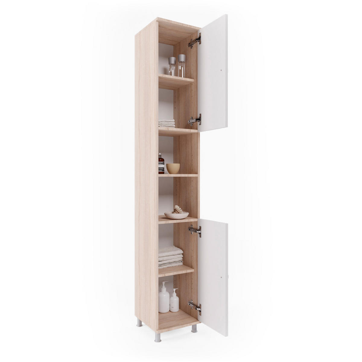 BADSCHRANK Fynn Sonoma 30 x 190 cm - Weiß/Sonoma Eiche, Holzwerkstoff (30/190/30cm) - Vicco