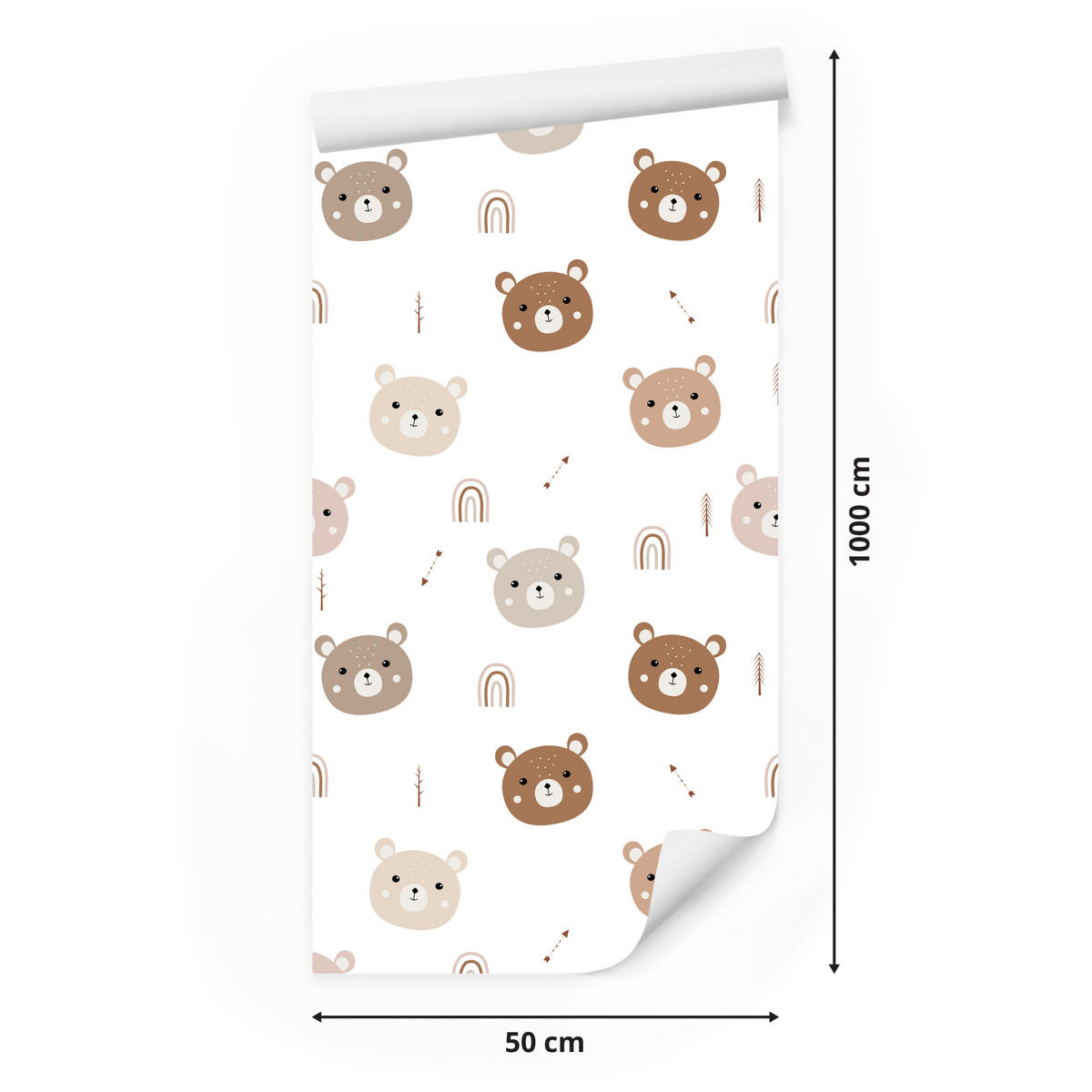 VLIESTAPETE Bären und Regenbogen – Braun, Beige, Weiß – 50x1000 cm - Beige/Braun, Papier (50/1000cm) - Muralo