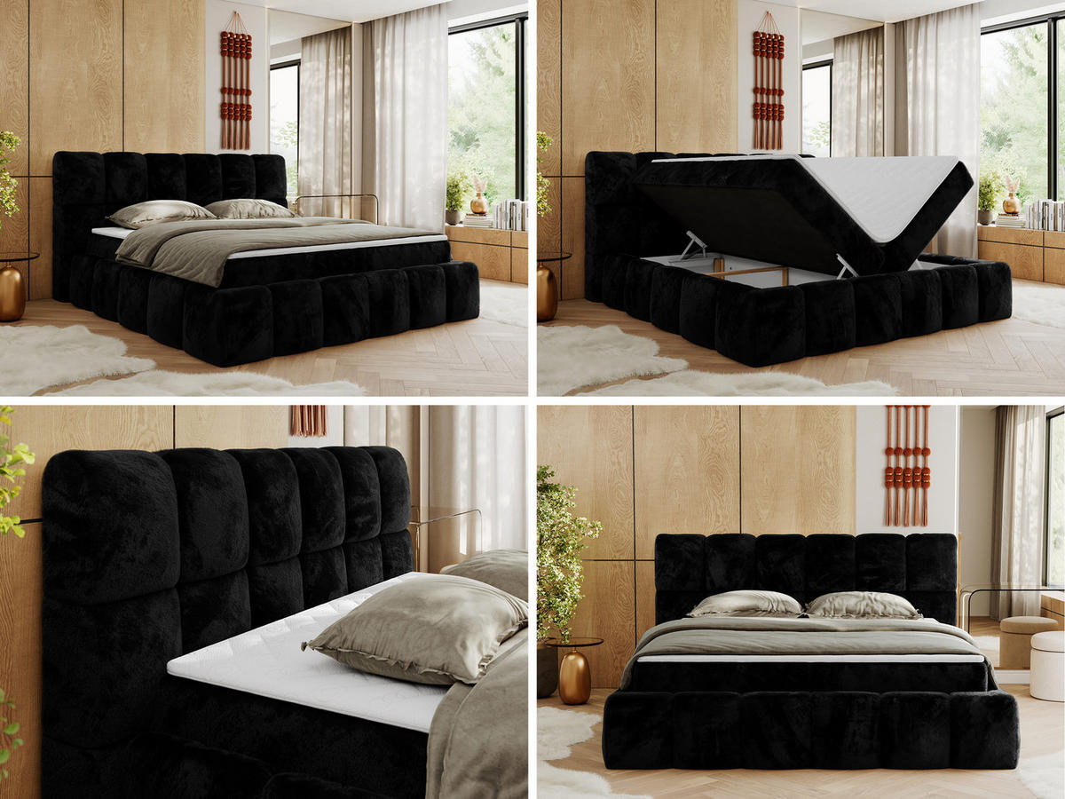 BOXBETT NIRA 200/200 - Schwarz Plüsch - H4 - Schwarz, Holz/Textil (200/200cm) - MKS