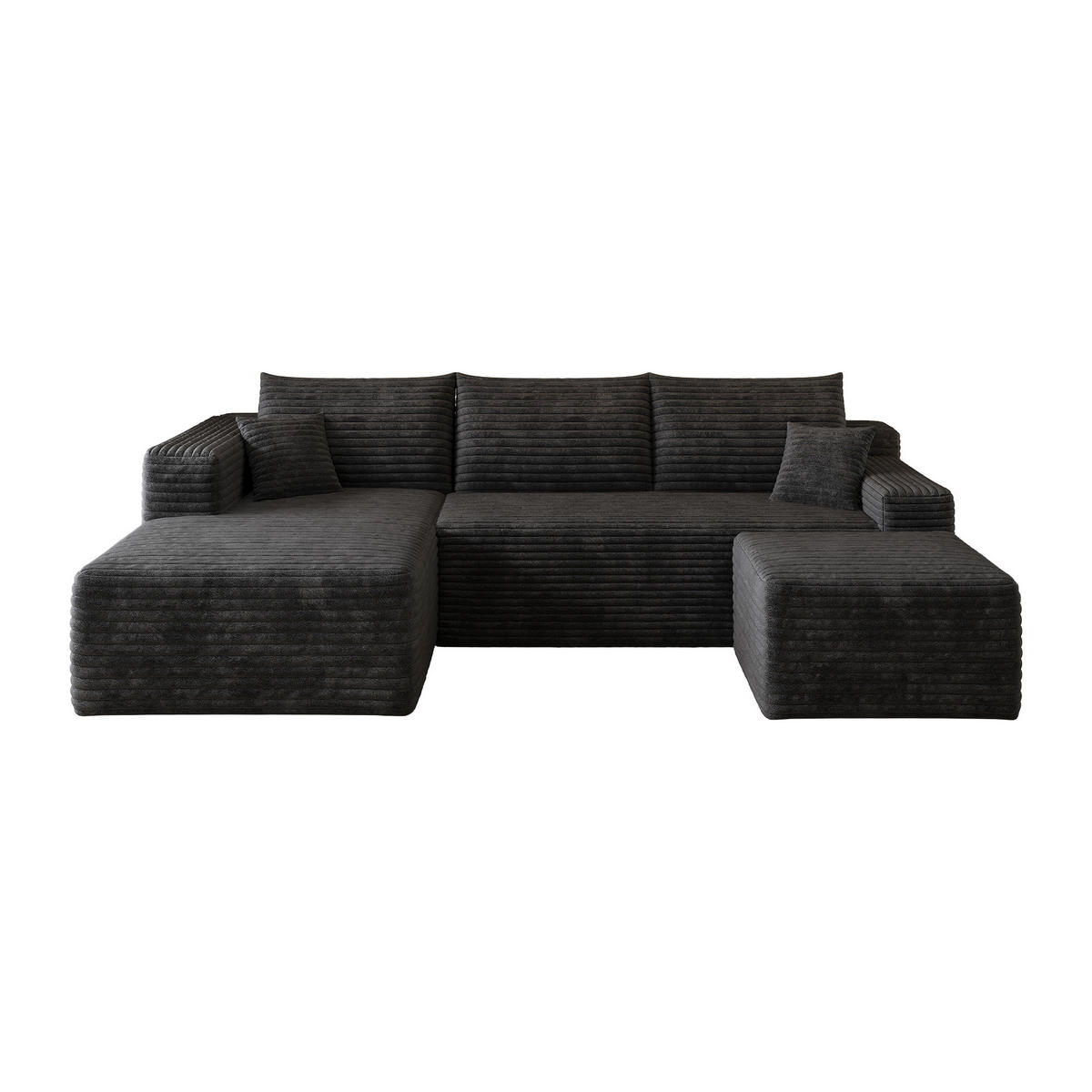 WOHNLANDSCHAFT Cord Schwarz modular, ohne Montage - Schwarz, Textil (241/58/151cm) - WISHDOR