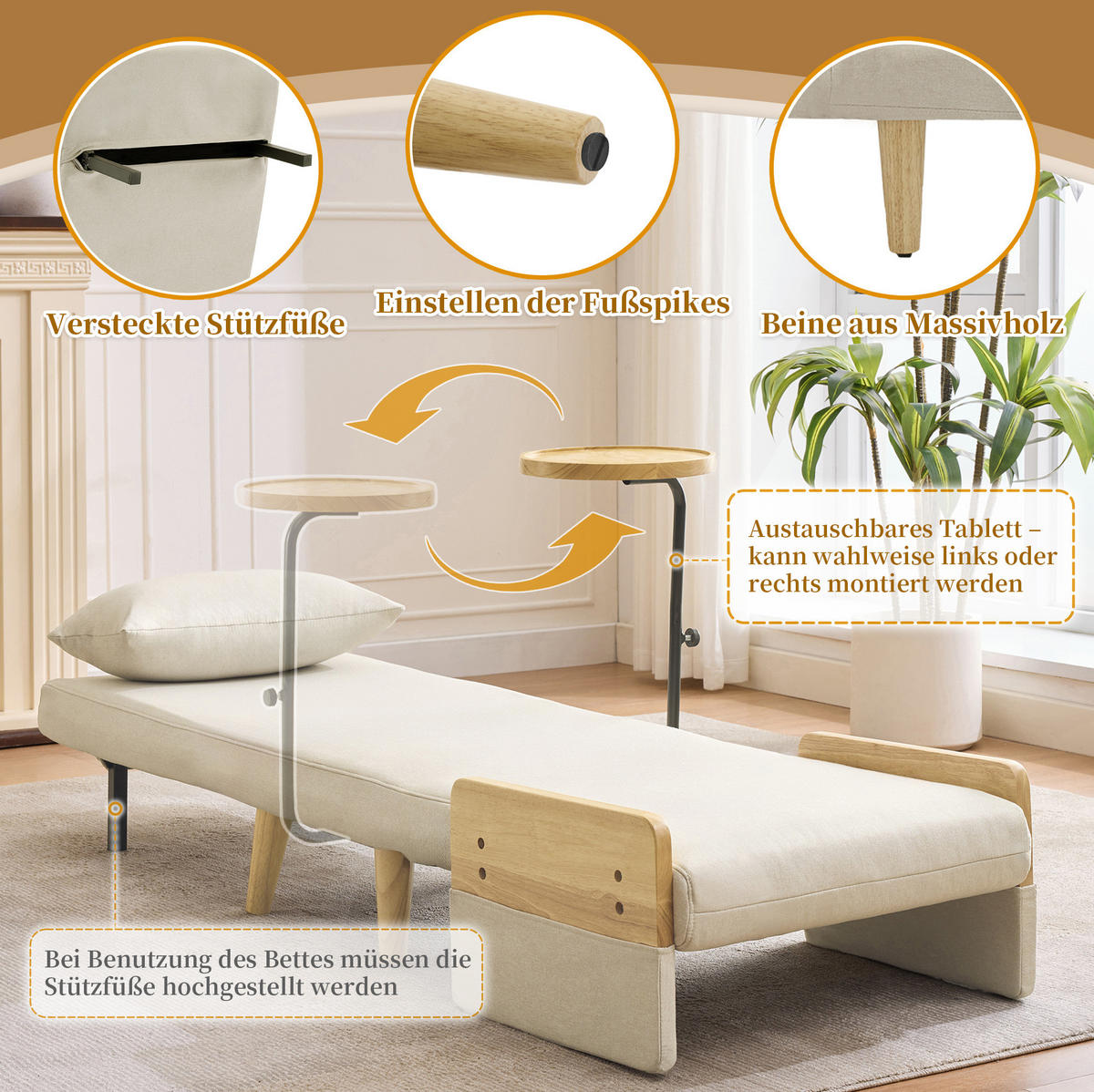 SESSEL 88/74.5/66 cm Beige aus Leinenstoff mit Schlaffunktion - Beige, Textil (88/74.5/66cm) - OKMYHOME