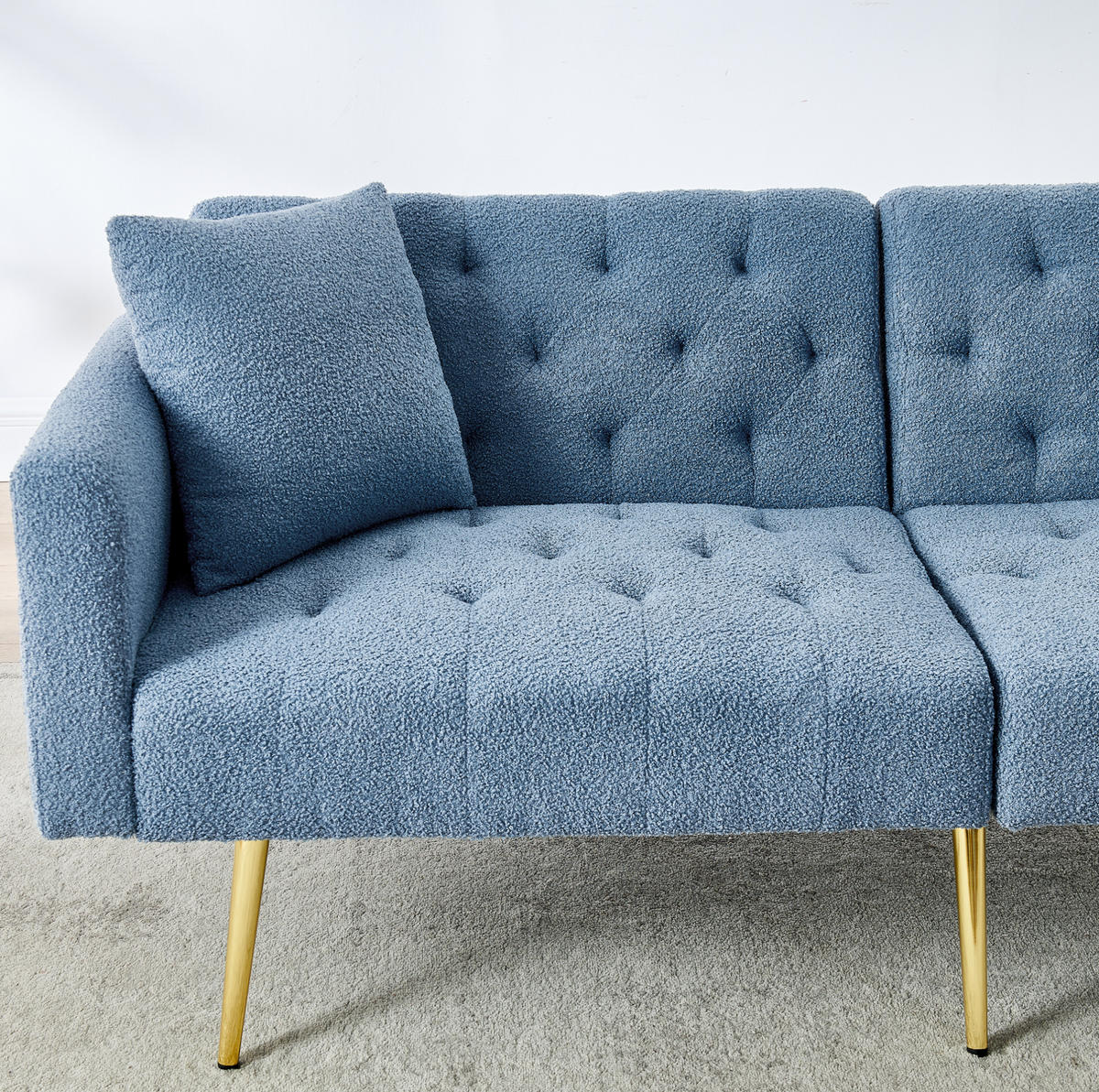 SOFA mit verstellbarer Rückenlehne, 2-Sitzer, Teddy Blue - Blau, Holzwerkstoff (177/74/78cm) - Meubliv