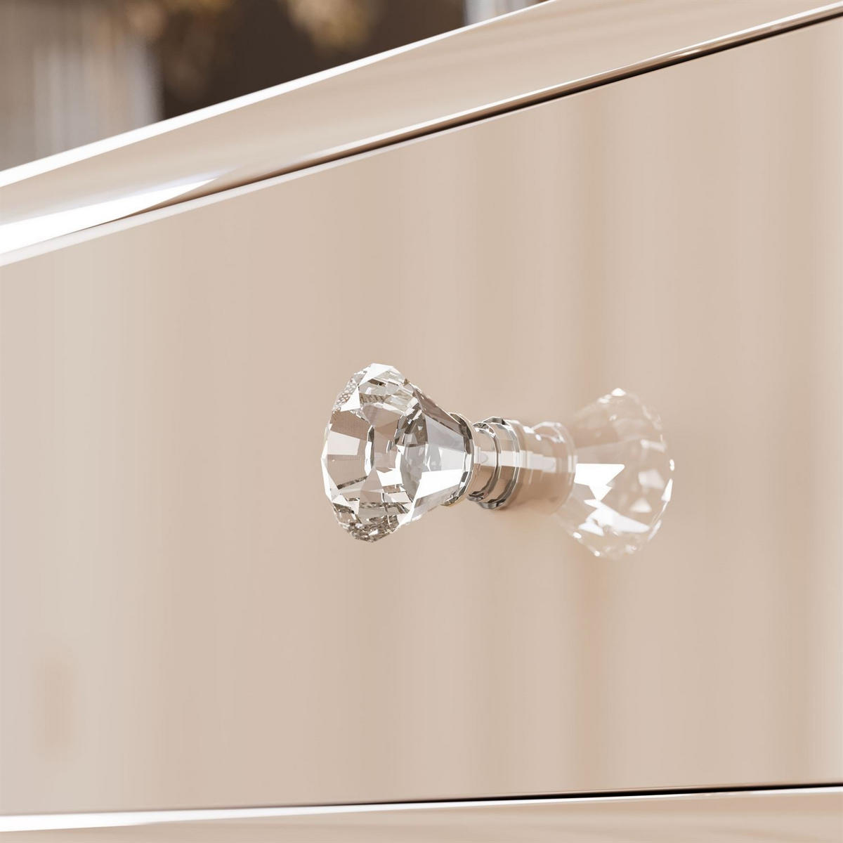 SCHMINKTISCH Blanco Glamour auf verchromtem Gestell mit LED-Spiegel Kristallgriff - Kaschmir/Silberfarben, Holzwerkstoff (100/81/42cm) - Lookway