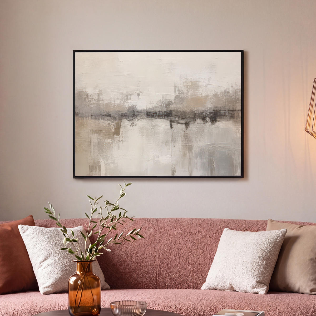 LEINWAND Bilder mit Rahmen - Moderne Kunst - Abstrakt - Beige - 70x50 - Beige, Textil (70/50cm) - MuchoWow