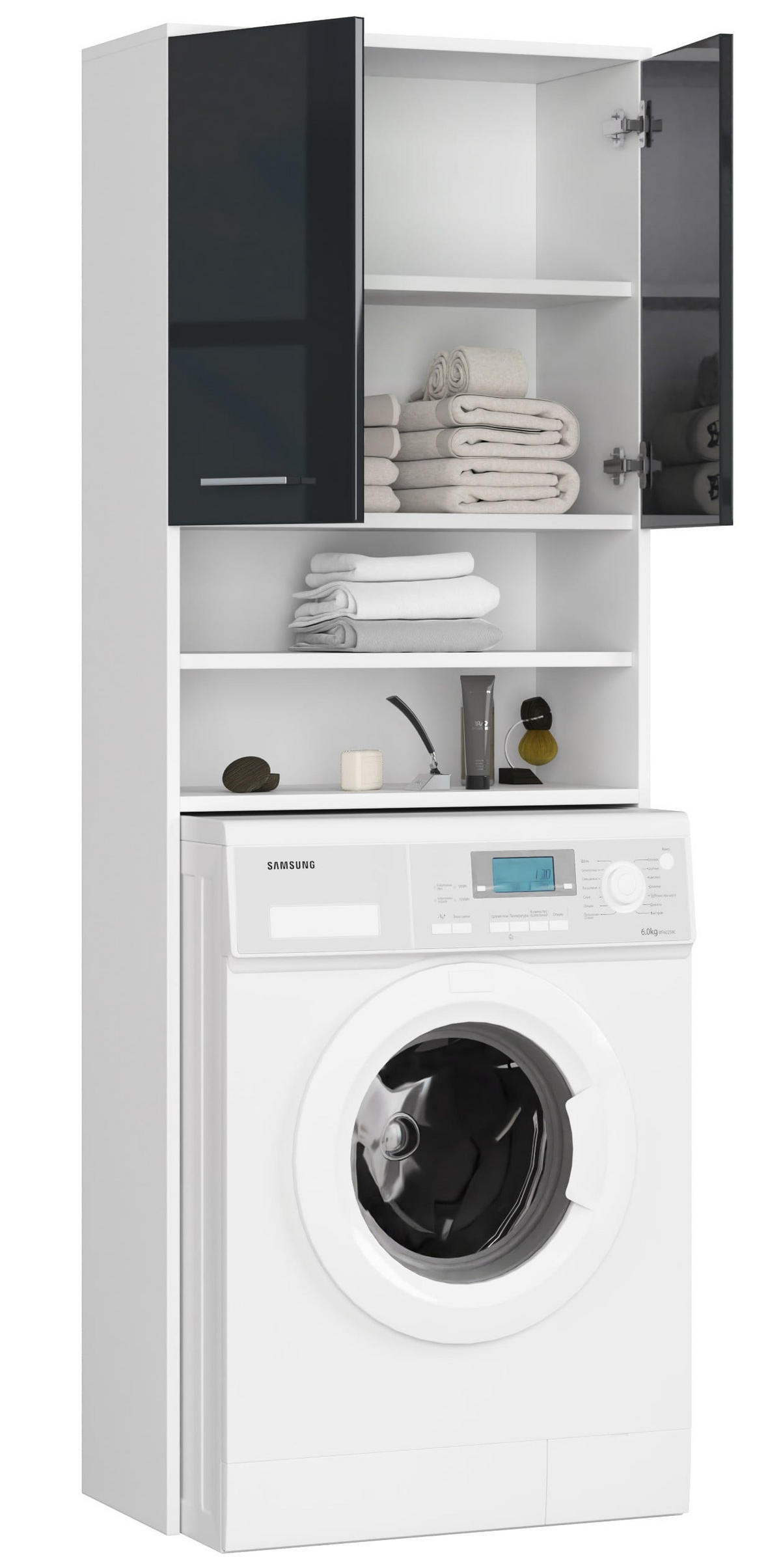 WASCHMASCHINENUMBAUSCHRANK mit zwei Türen, 64 × 30 × 190 cm Weiß, Grau - Weiß/Grau, Holzwerkstoff (64/180/30cm) - RAUMHIRSCH FURNITURE