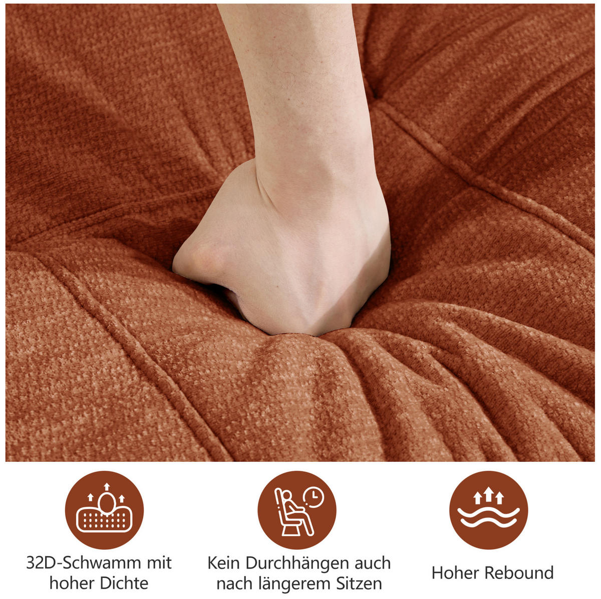 SOFA 194/160/68 cm in Orange aus Chenille mit Ottomane - Orange, Textil (160/68/194cm) - Flora Grace