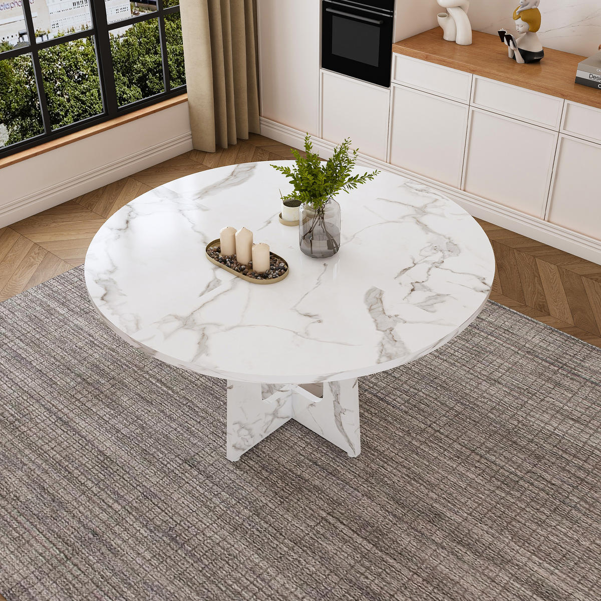 JÍDELNÍ STŮL v bílé barvě s MDF deskou a ořechovou dýhou do jídelny a obývacího pokoje, 120×120×76 cm - bílá, kompozitní dřevo (120/120/76cm) - STILVORA