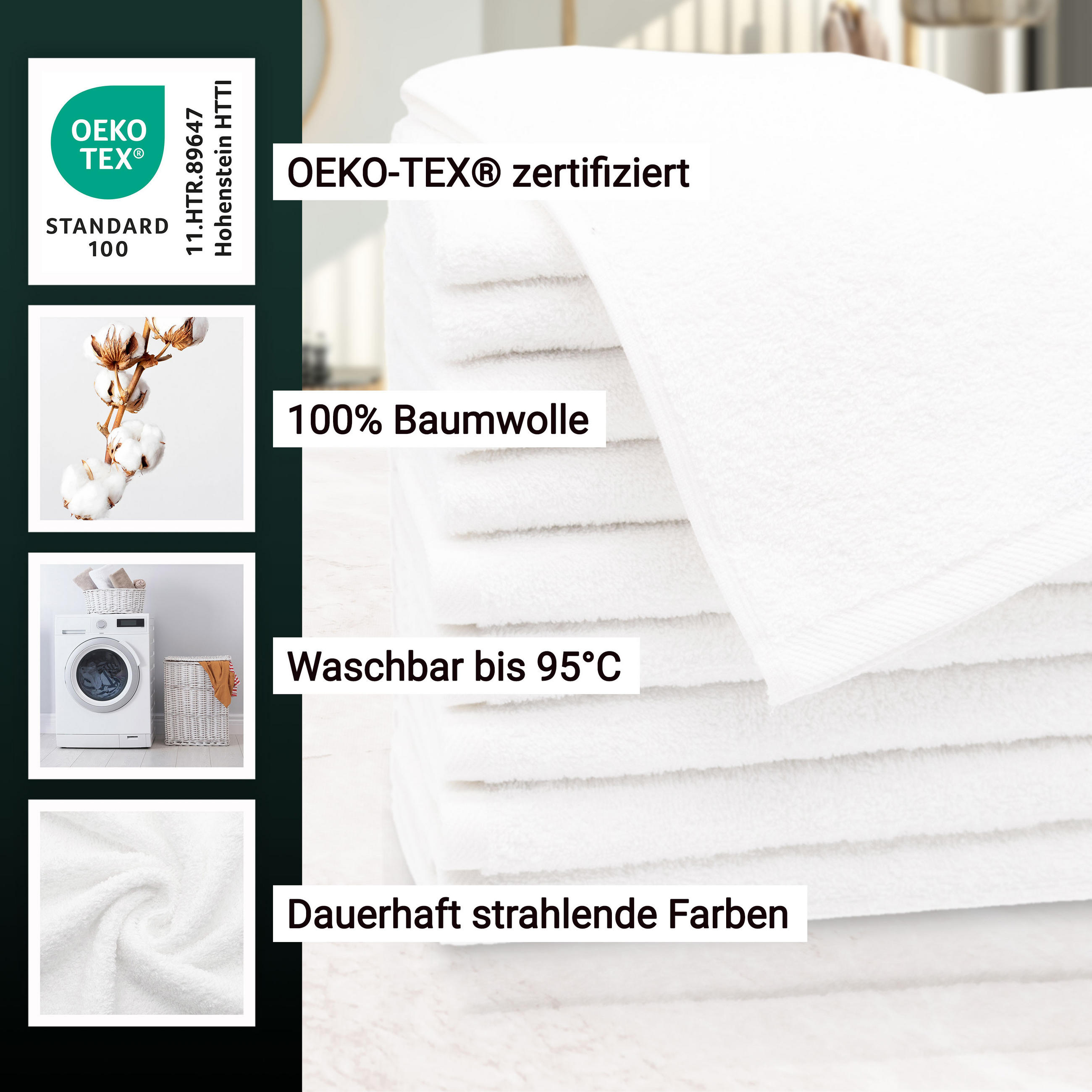 GÄSTETÜCHER, 10er-Set, 30x50 cm, 100% Baumwolle, Weiß - Weiß, Textil (30/50cm) - Zollner