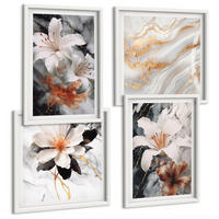 BILDER SET 4er Set - 50x50 cm & 40x60 cm Weißer Rahmen - Blumen Marmor weiß schwarz - Weiß, Kunststoff (50/50cm) - TULUP