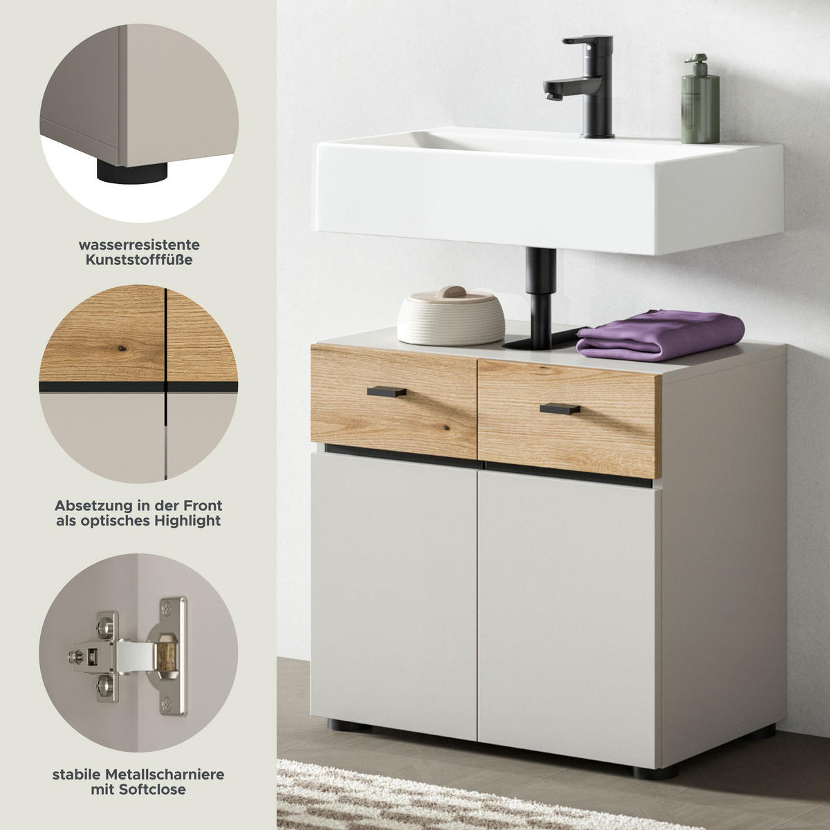 WASCHBECKENUNTERSCHRANK AQUA (B/H/T: ca. 60/56/35 cm) in Kaschmir/Kaschmir - Kaschmir, Holzwerkstoff (60/56/35cm)