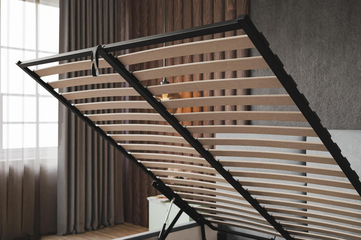 BETT 140x200 - Polsterbett mit Bettkasten und Metallrahmen - Modern Betten - Glatter Kronos-Stoff - Kollektion Lizbona, Blau - Blau, Holz/Textil (140/200cm) - Alpi-Möbel