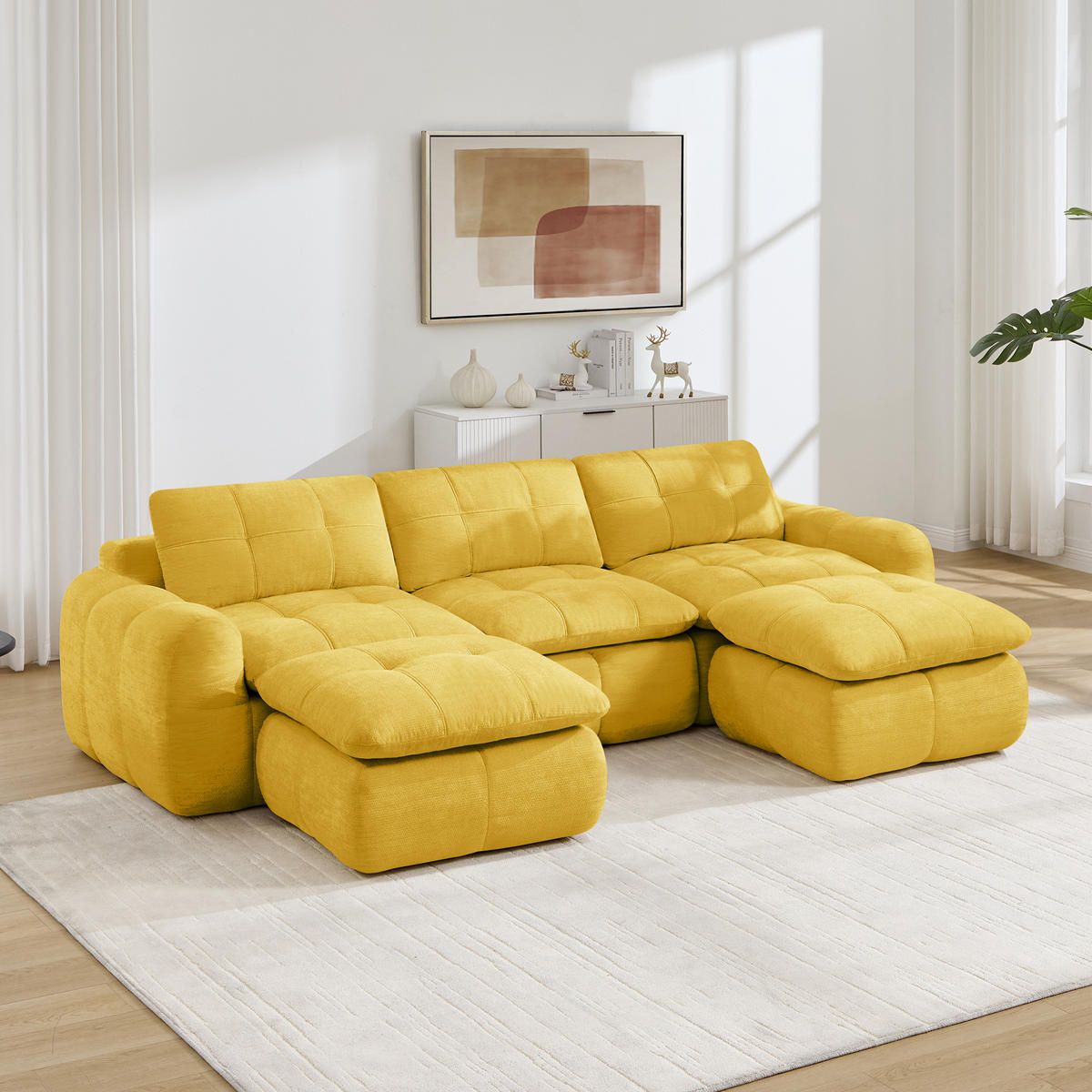 WOHNLANDSCHAFT DE-34464 U-Form mit 2 Ottomanen Gelb - Gelb, Textil (160/68/264cm) - ComfortXL