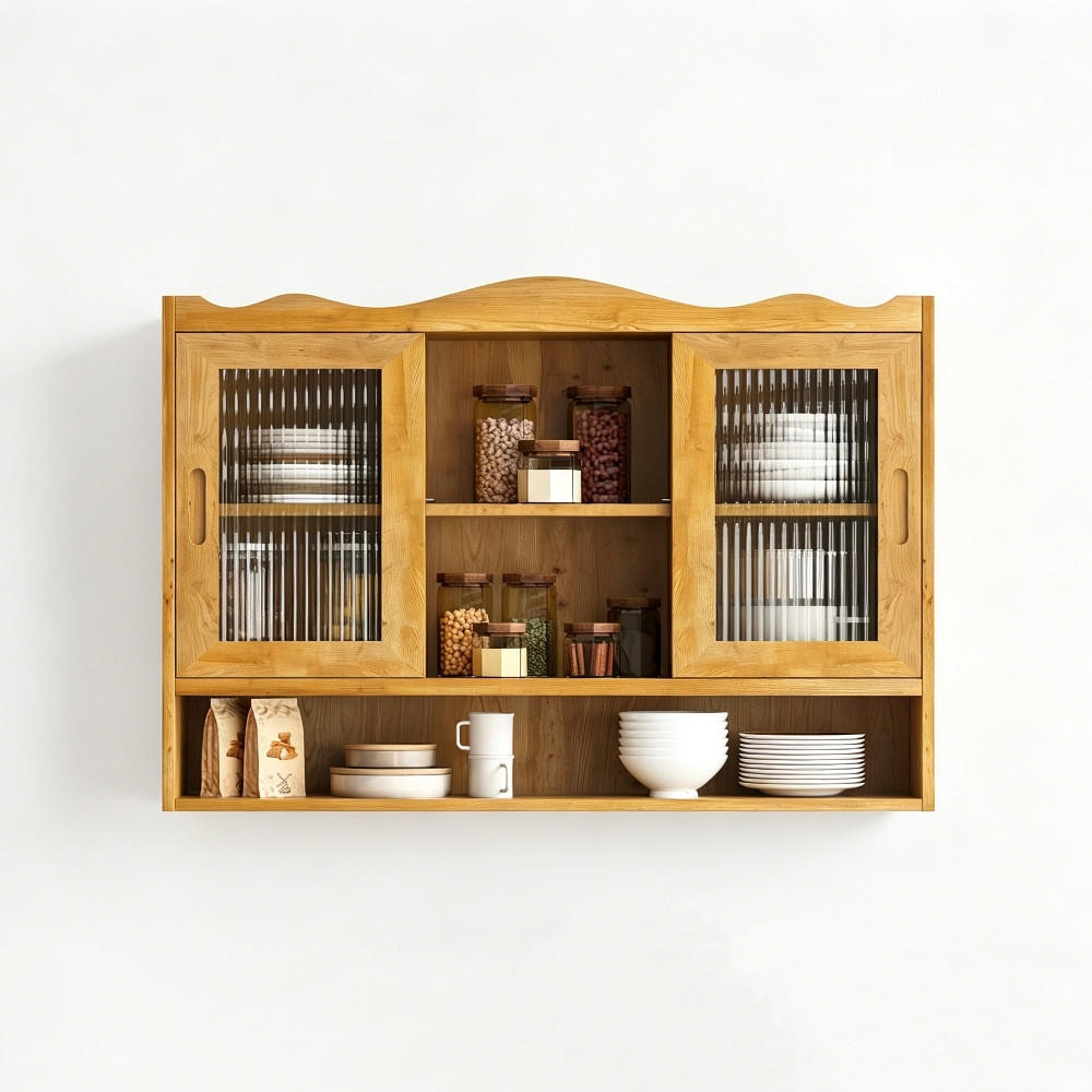 KÜCHENSCHRANK , Massivholz und Glas, Schiebetüren, Natur, 90/60/20 cm - Naturfarben, Kunststoff (20/60/90cm) - Rolipo