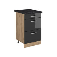 DULAP DE BAZĂ DE BUCĂTĂRIE R-Line, Antracit lucios ridicat/Stejar auriu, 50 cm стільниця Антрацит - stejar miere/negru cu luciu intens, compozit lemnos (50/81.6/60cm) - Vicco